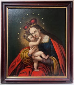 1800's Old Master Oil Painting Portrait of the Madonna & Christ Child