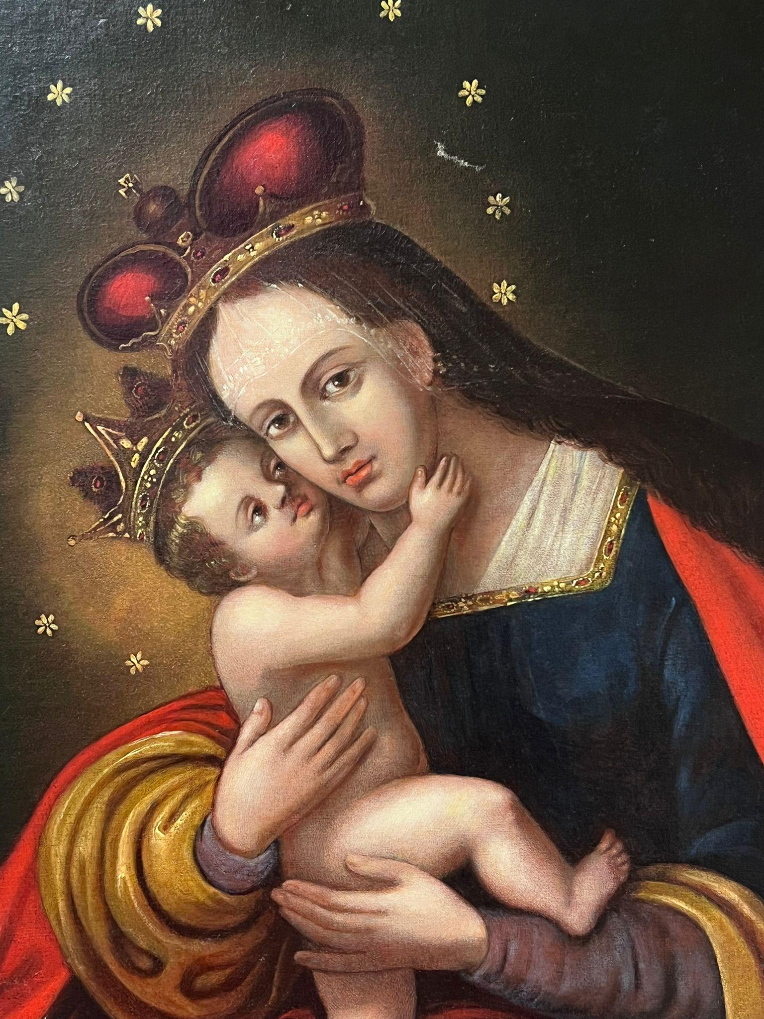 1800's Old Master Ölgemälde Porträt der Madonna & Christ Child  (Alte Meister), Painting, von Eastern European Old Master