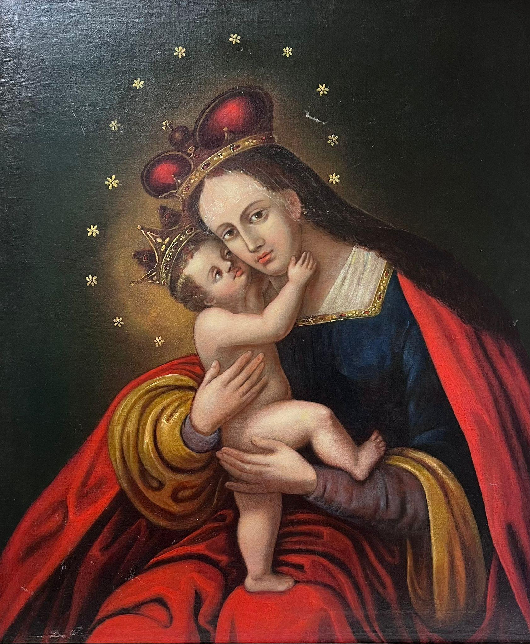 Eastern European Old Master Figurative Painting - 1800's Old Master Oil Painting Portrait of the Madonna & Christ Child 