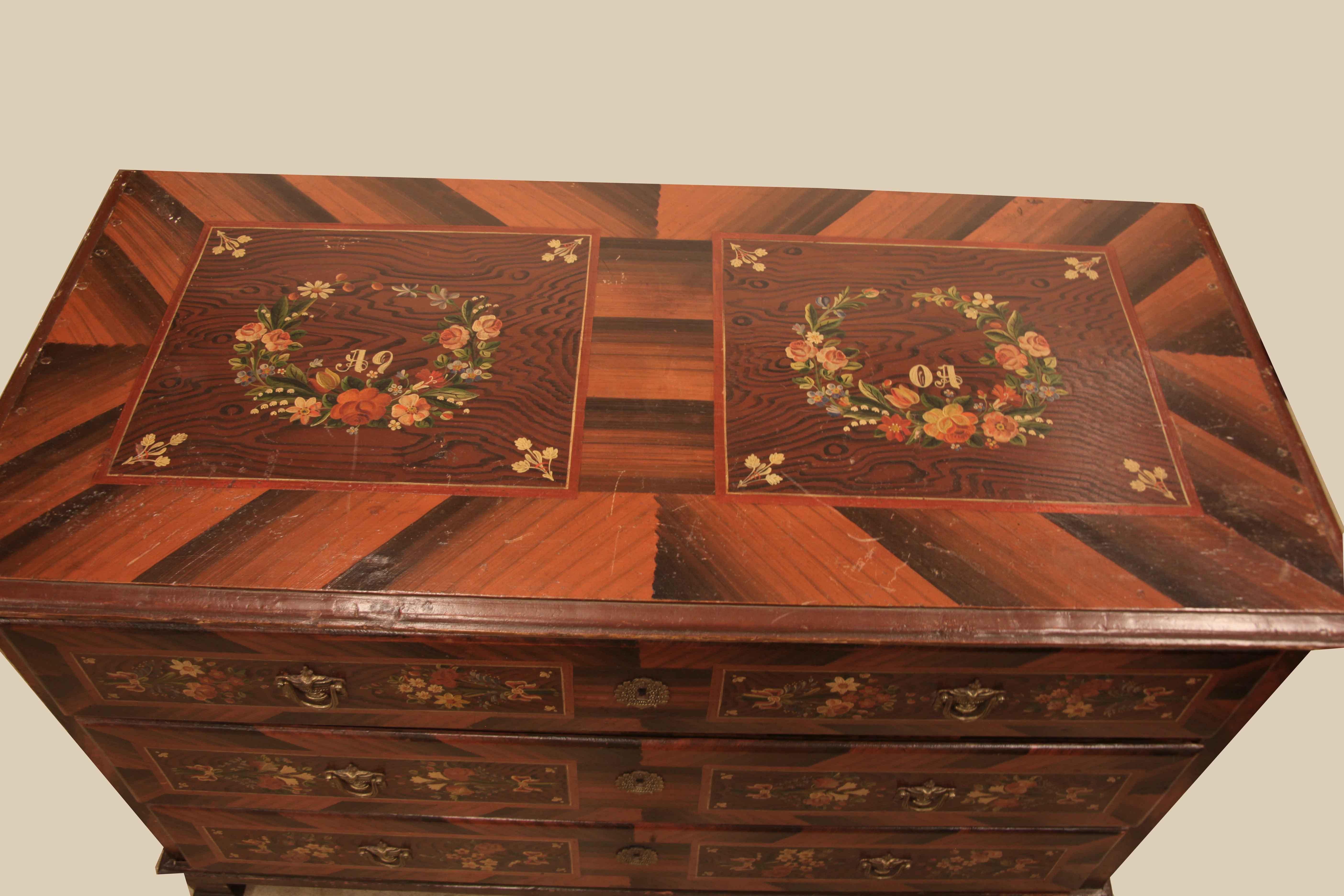 Eastern European Painted Three Drawer Chest In Good Condition For Sale In Wilson, NC