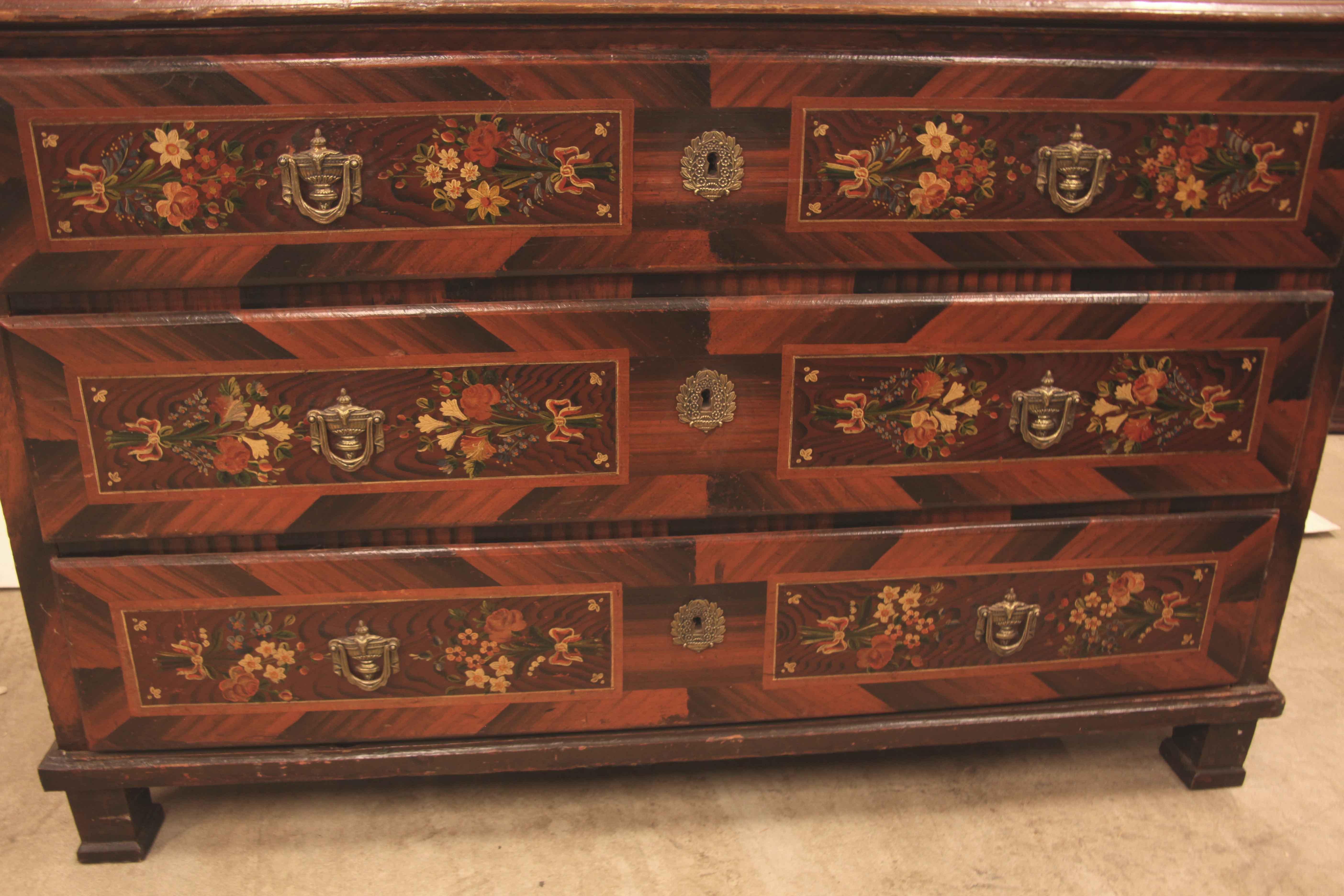 Eastern European Painted Three Drawer Chest For Sale 1