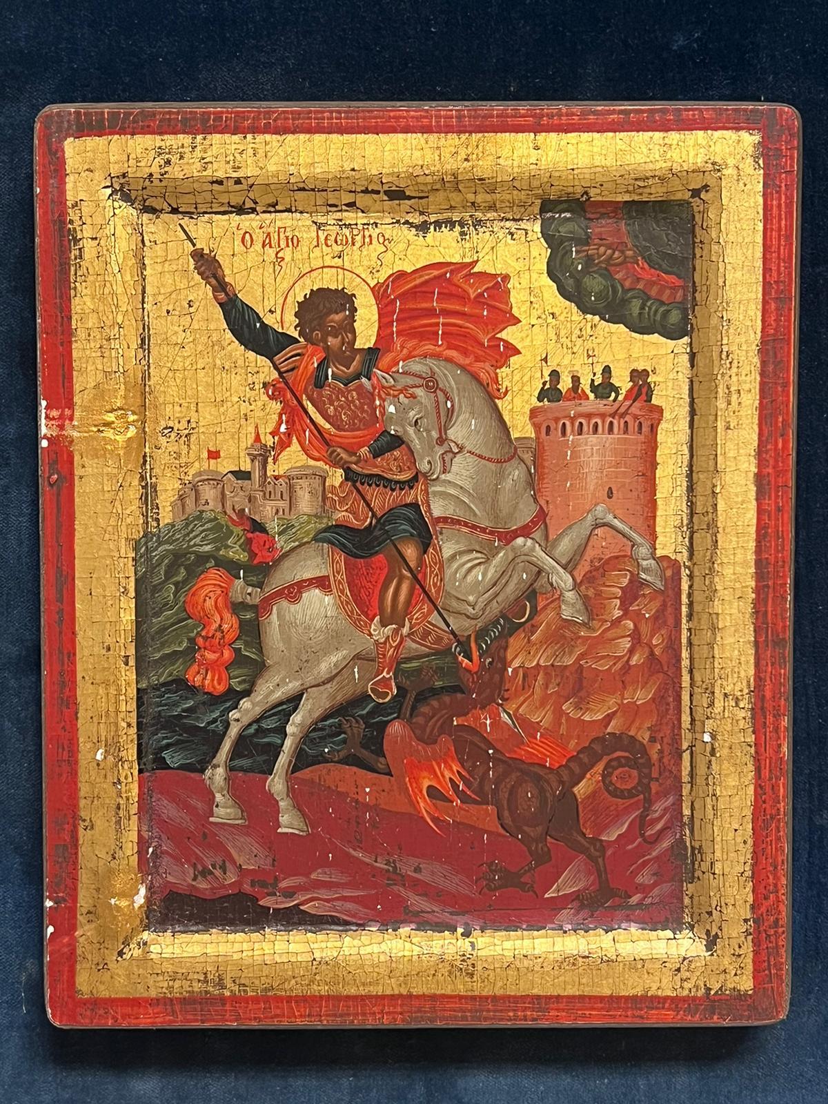 Due icone bibliche L'ultima cena e San Giorgio che combatte il drago 2