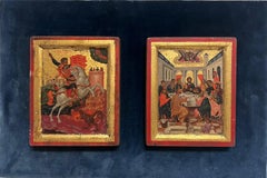 Vintage Two Biblical Icon Paintings The Last Supper & St. George Fighting The Dragon