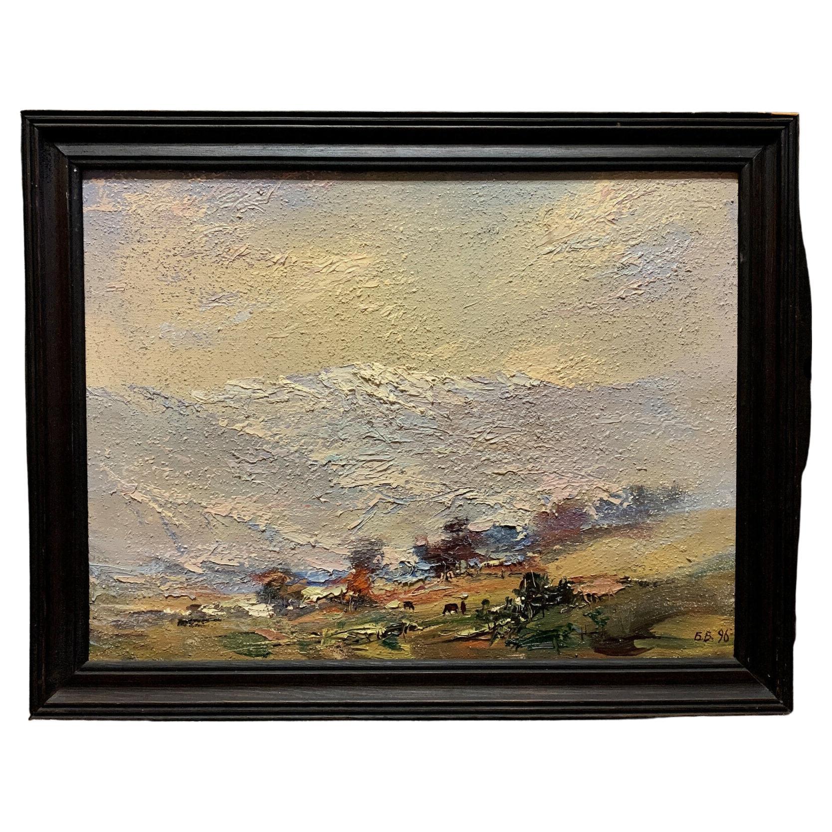 Eastern European School (1896) "Cows in Meadow at the Foot of the Mountain -1X17 For Sale