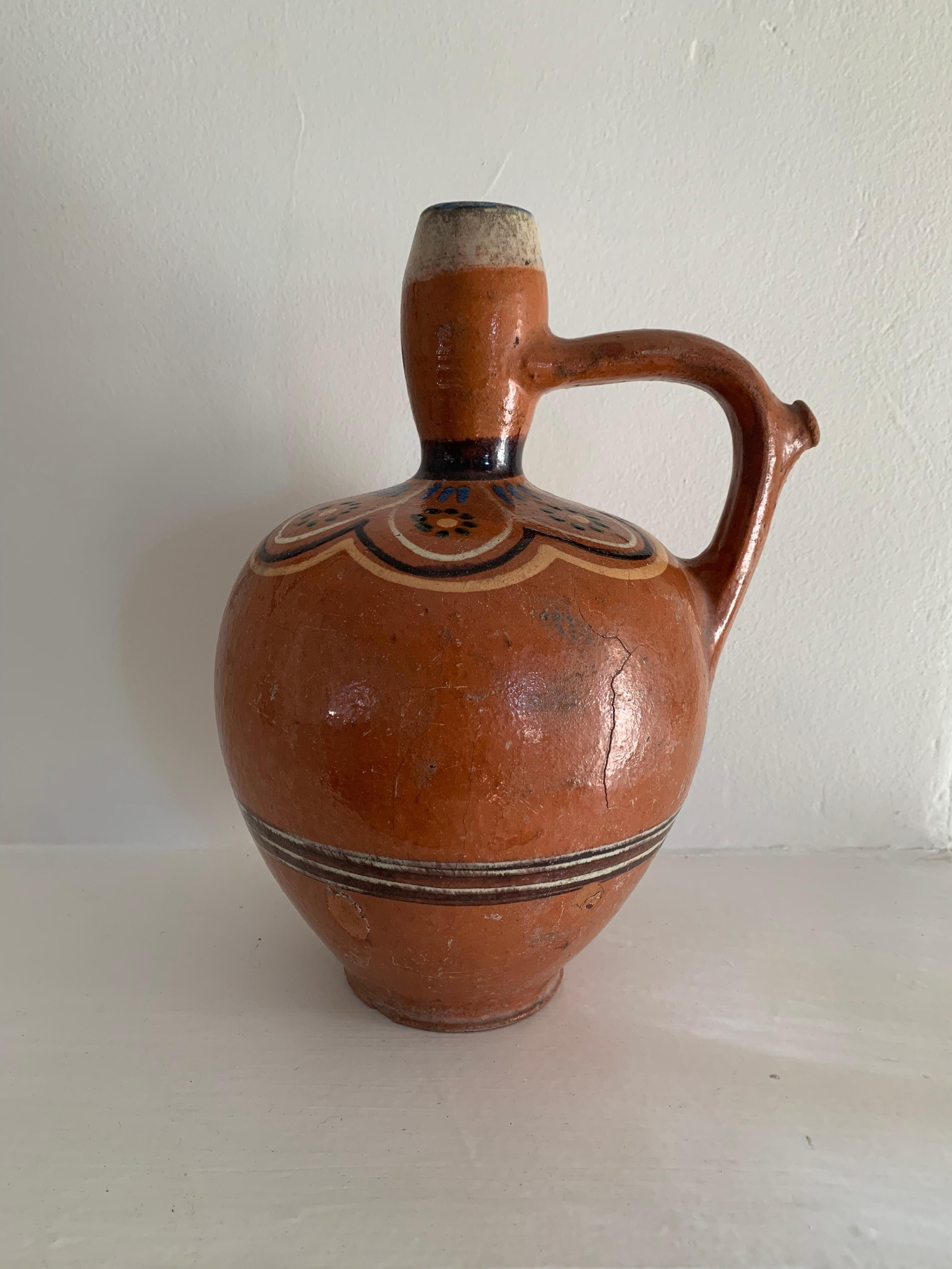 Hungarian Eastern European Slip-Decorated Earthenware Jug, Hungary or Romania, Early 20th For Sale