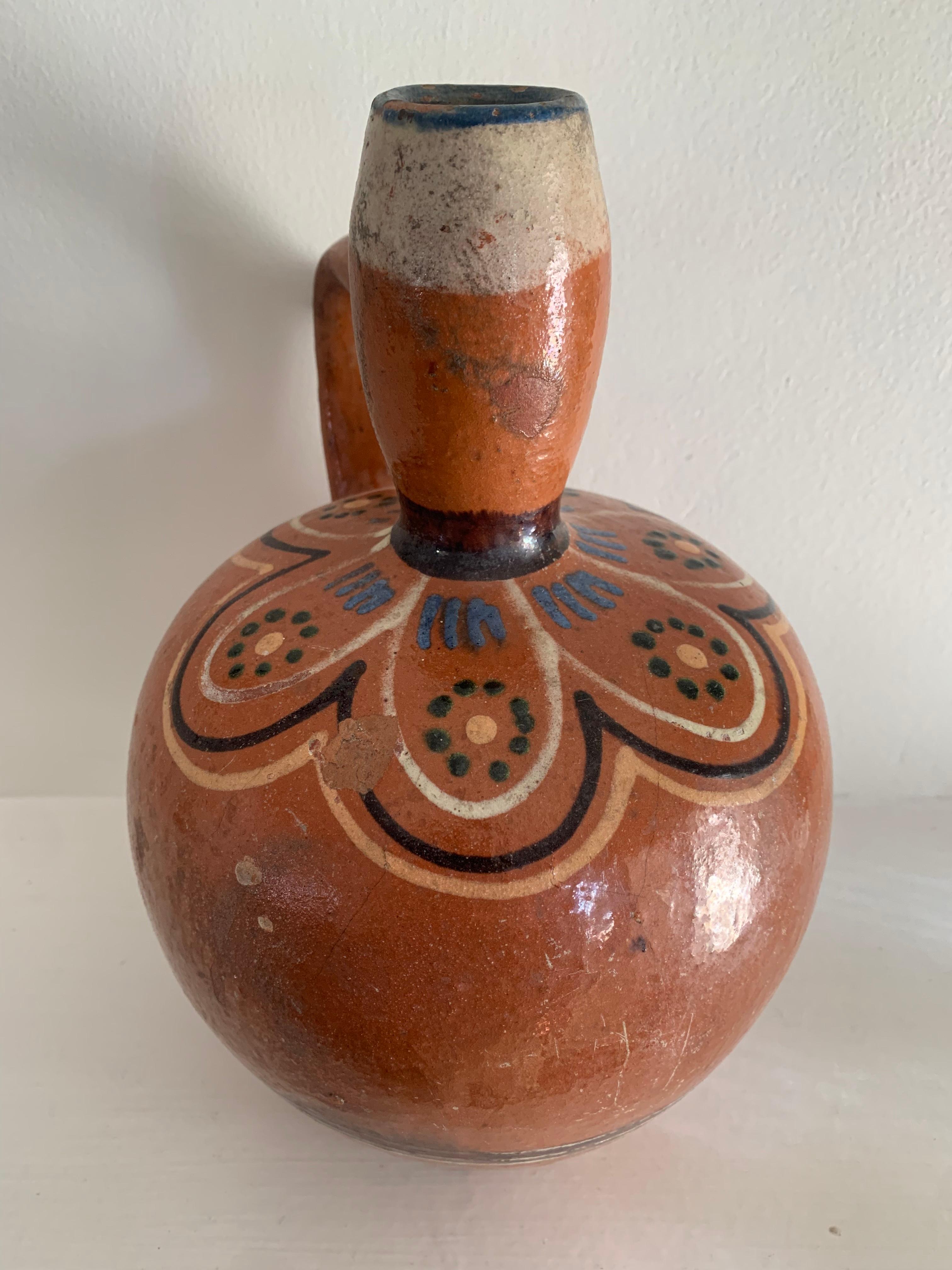 Ceramic Eastern European Slip-Decorated Earthenware Jug, Hungary or Romania, Early 20th For Sale