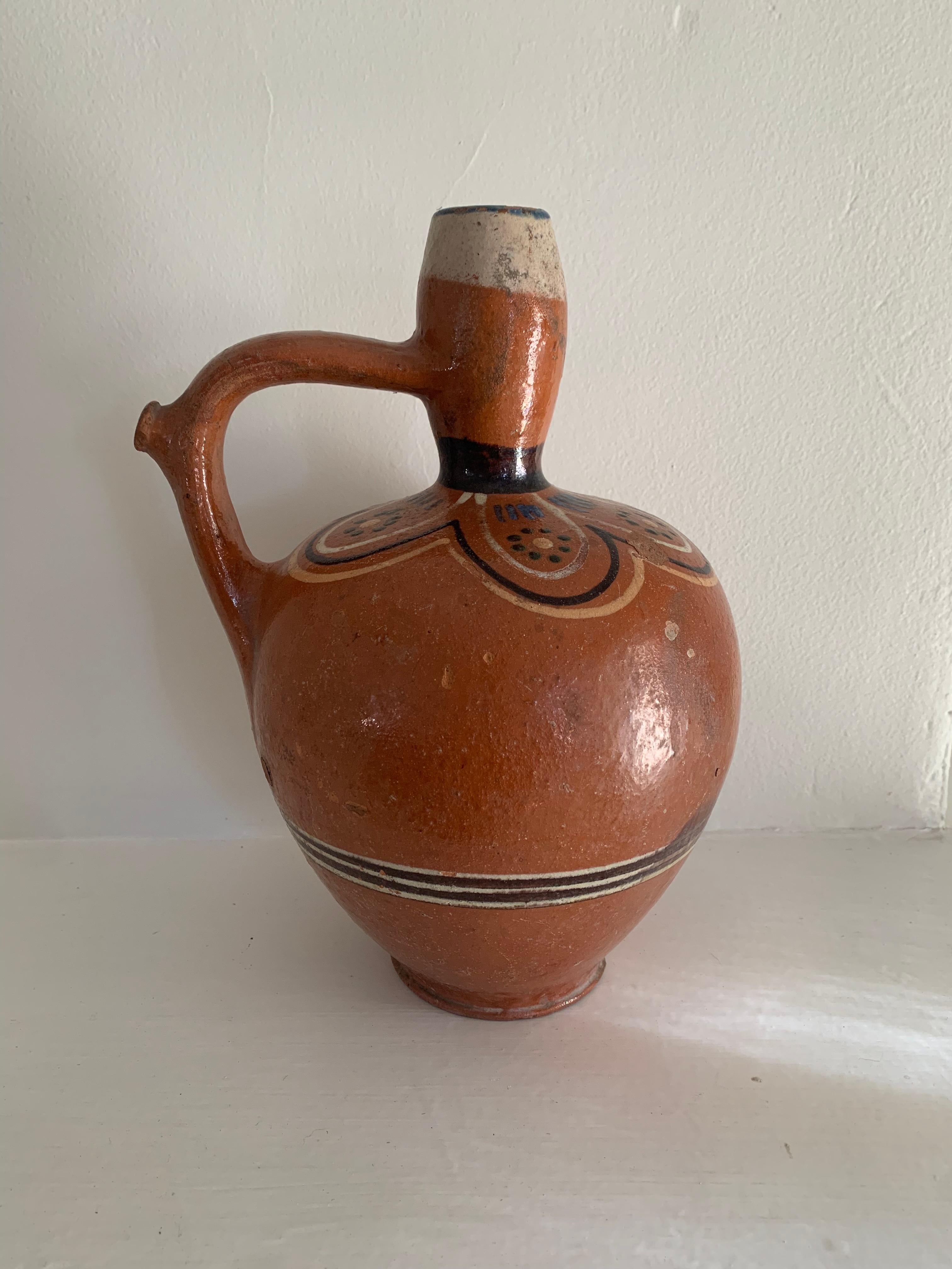 Eastern European Slip-Decorated Earthenware Jug, Hungary or Romania, Early 20th For Sale 1