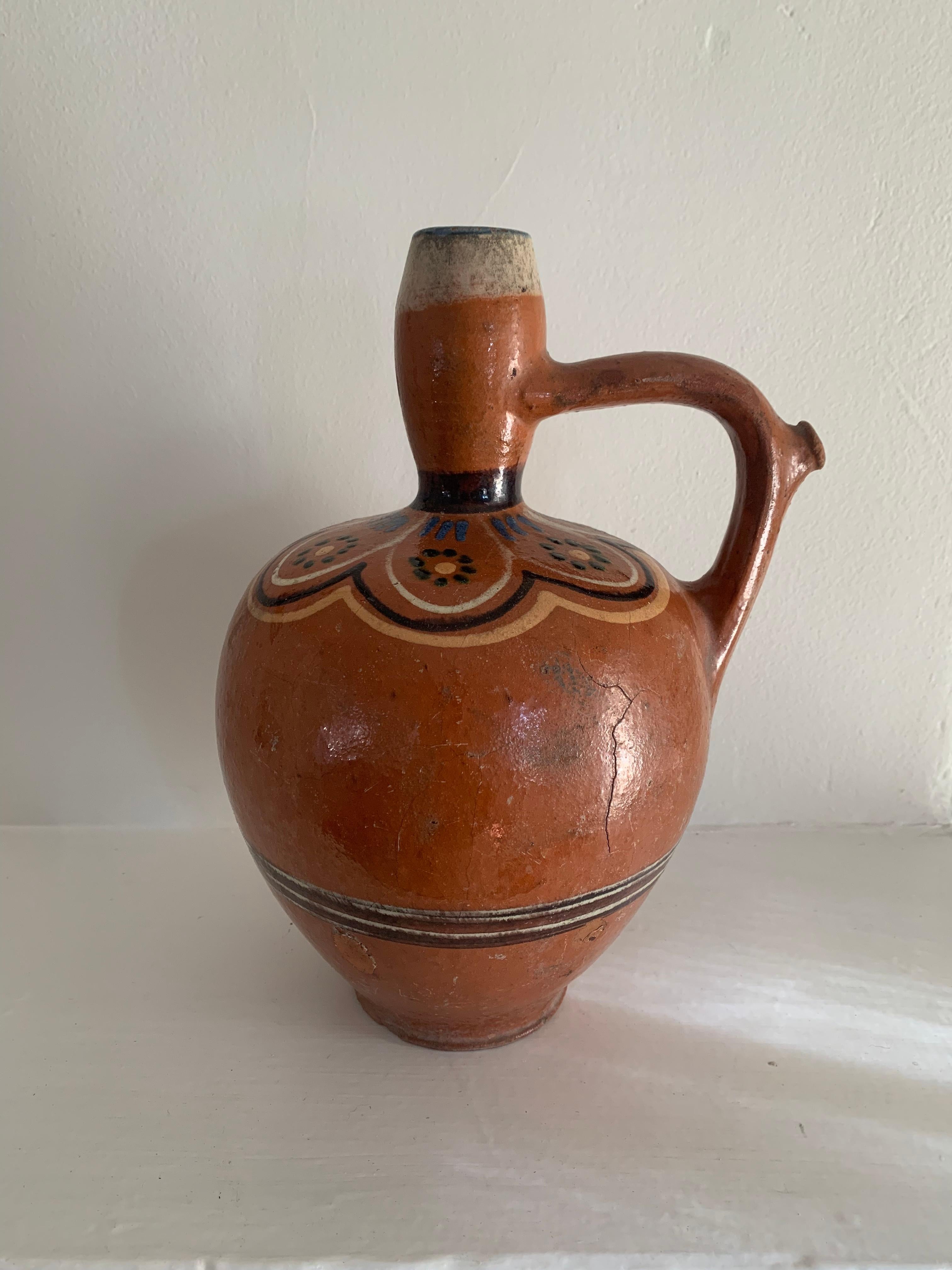 Eastern European Slip-Decorated Earthenware Jug, Hungary or Romania, Early 20th For Sale 2