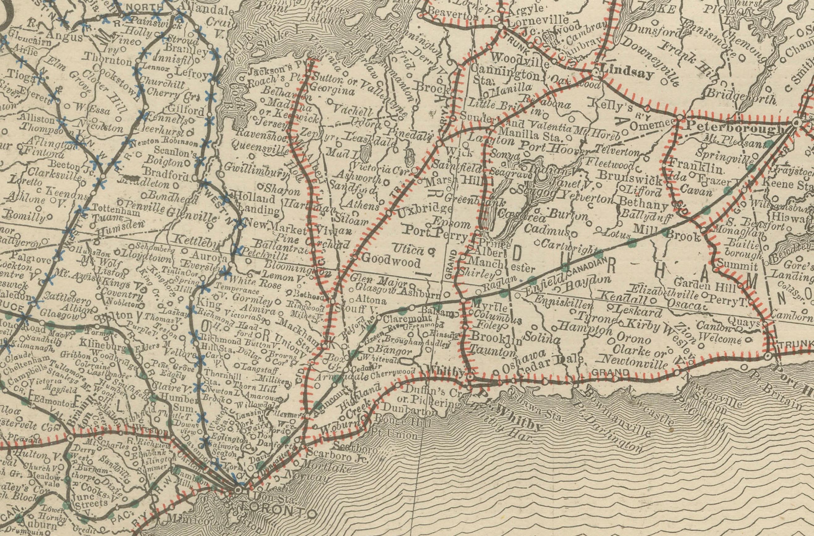 Mappa antica dell'Ontario orientale, Canada - Rand McNally, circa 1888

Questa antica mappa dell'Ontario orientale è stata pubblicata da Rand, McNally & Co. intorno al 1888. Con l'etichetta 