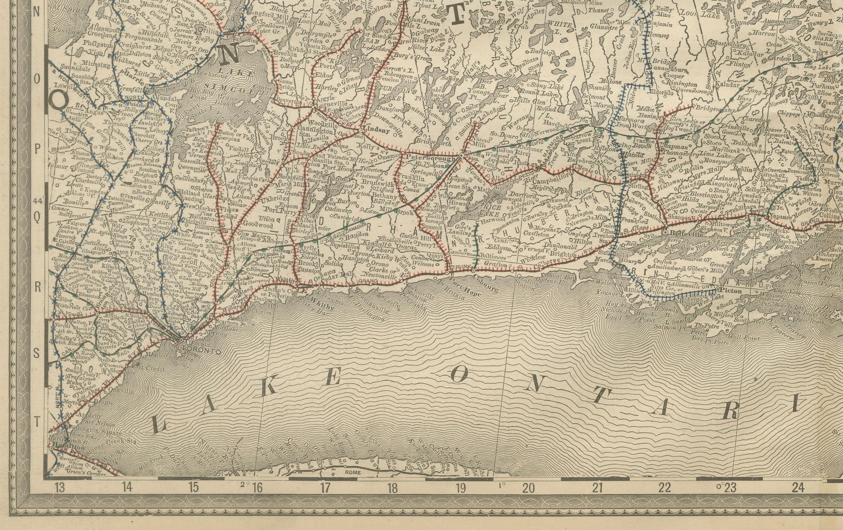 Carta Mappa antica dell'Ontario orientale c.1888 - La provincia del cuore, ferrovie in vendita