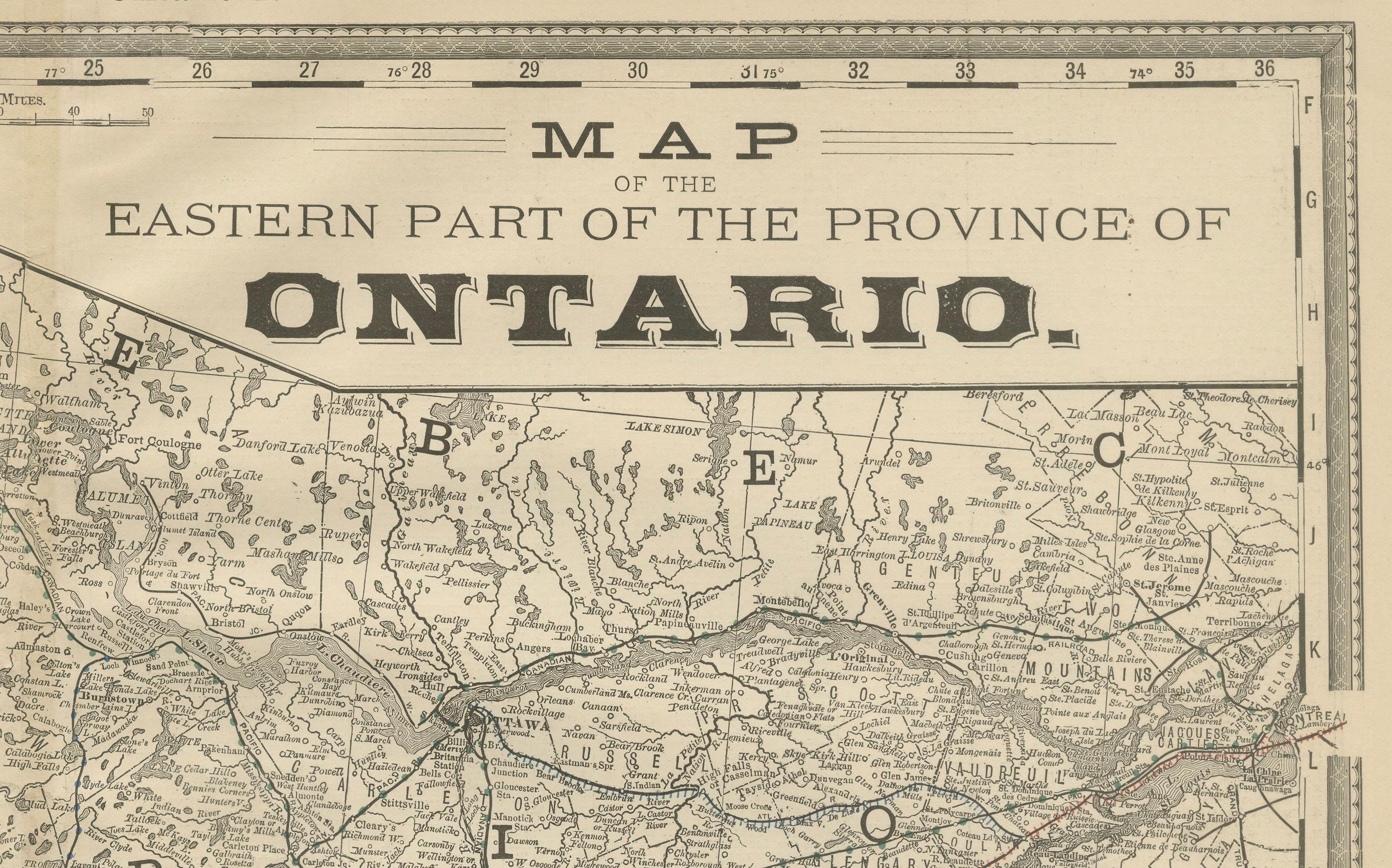 Mappa antica dell'Ontario orientale c.1888 - La provincia del cuore, ferrovie in vendita 2
