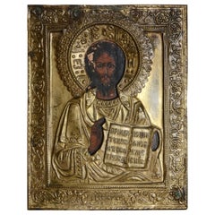 Antique Eastern Orthodox Icon of Christ the Teacher, 19th Century