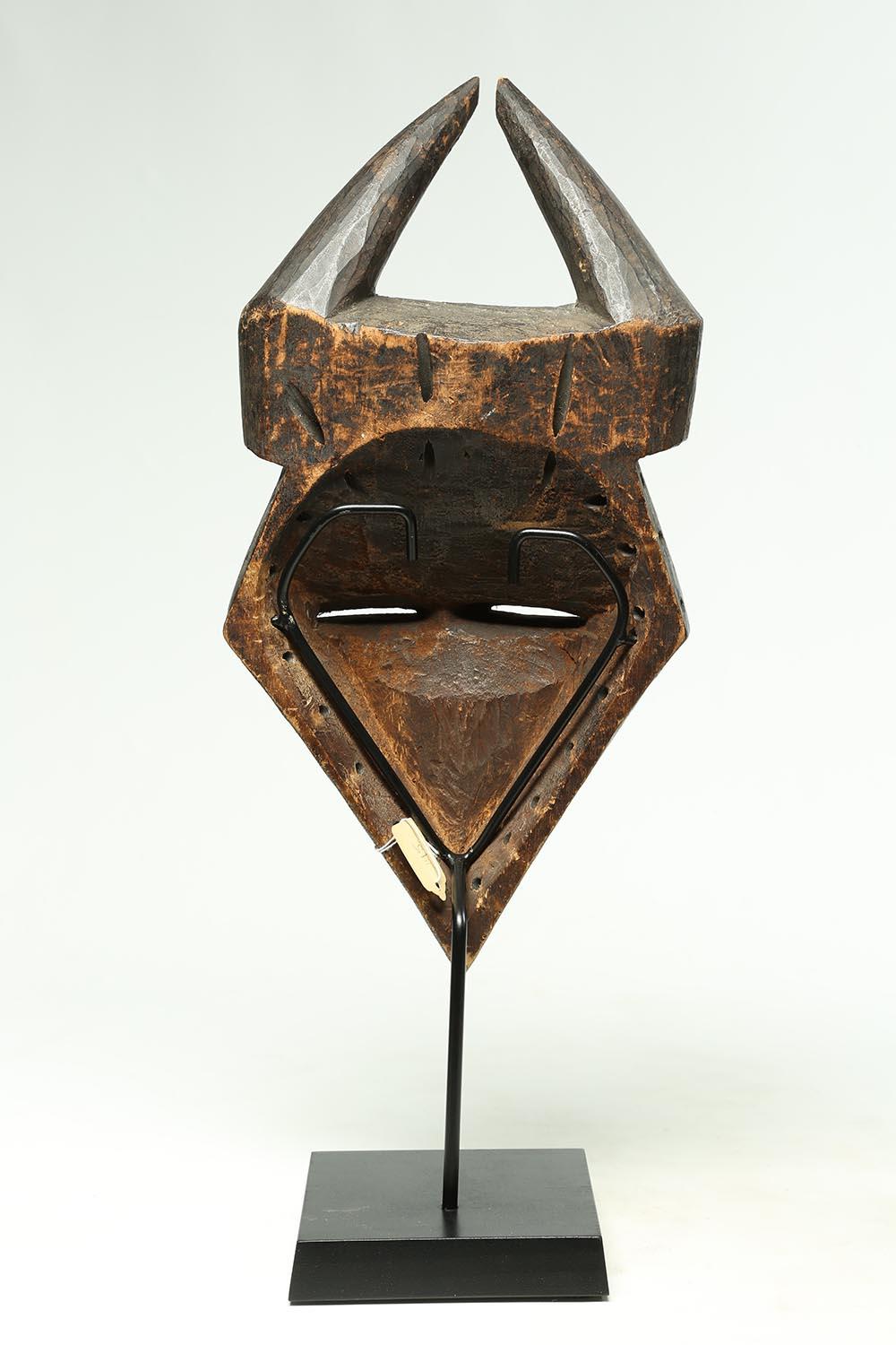 Hand-Carved Eastern Pende Geometric Tribal Mask with Horns Ex Museum Congo, Africa
