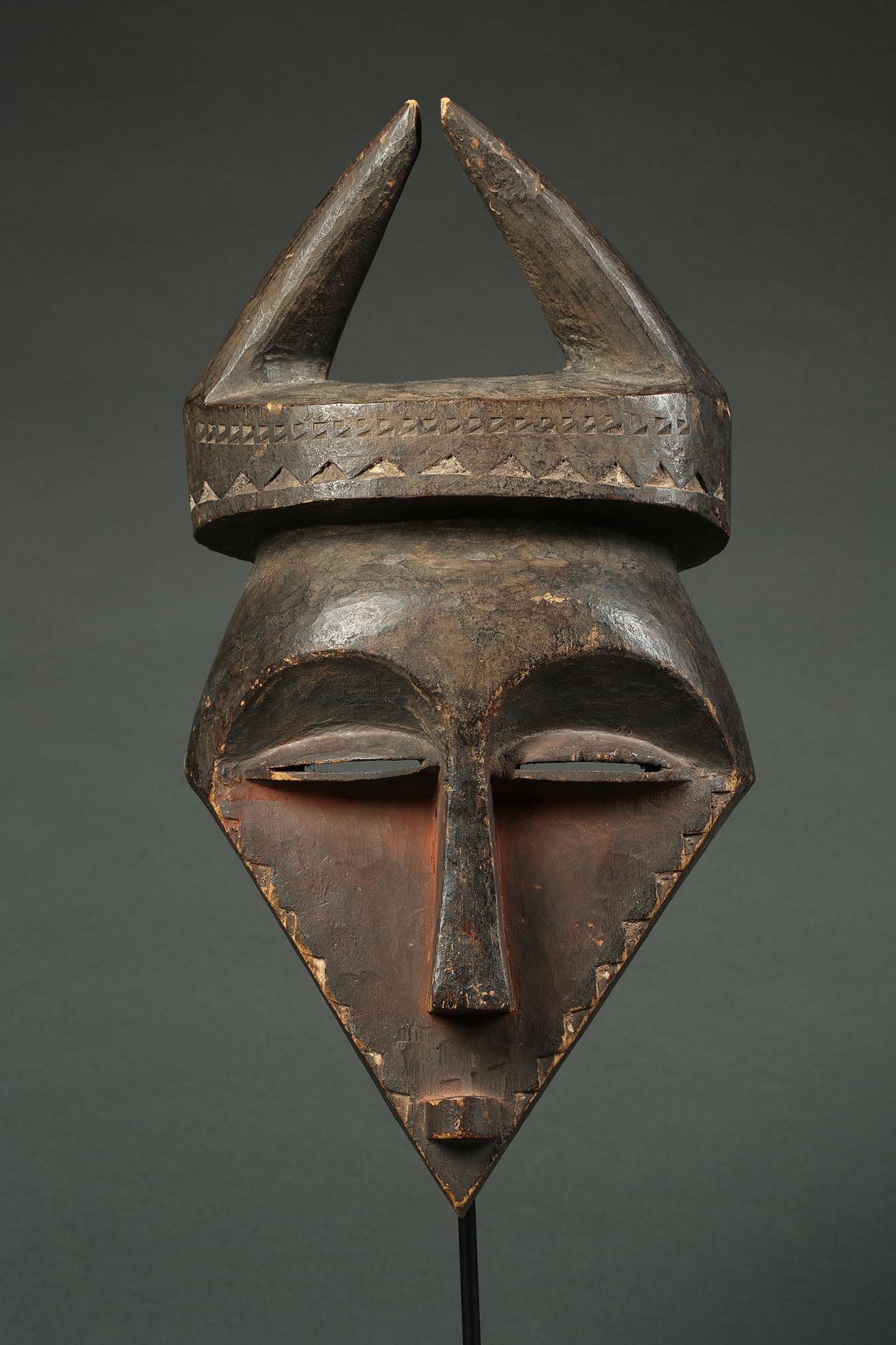 20th Century Eastern Pende Geometric Tribal Mask with Horns Ex Museum Congo, Africa