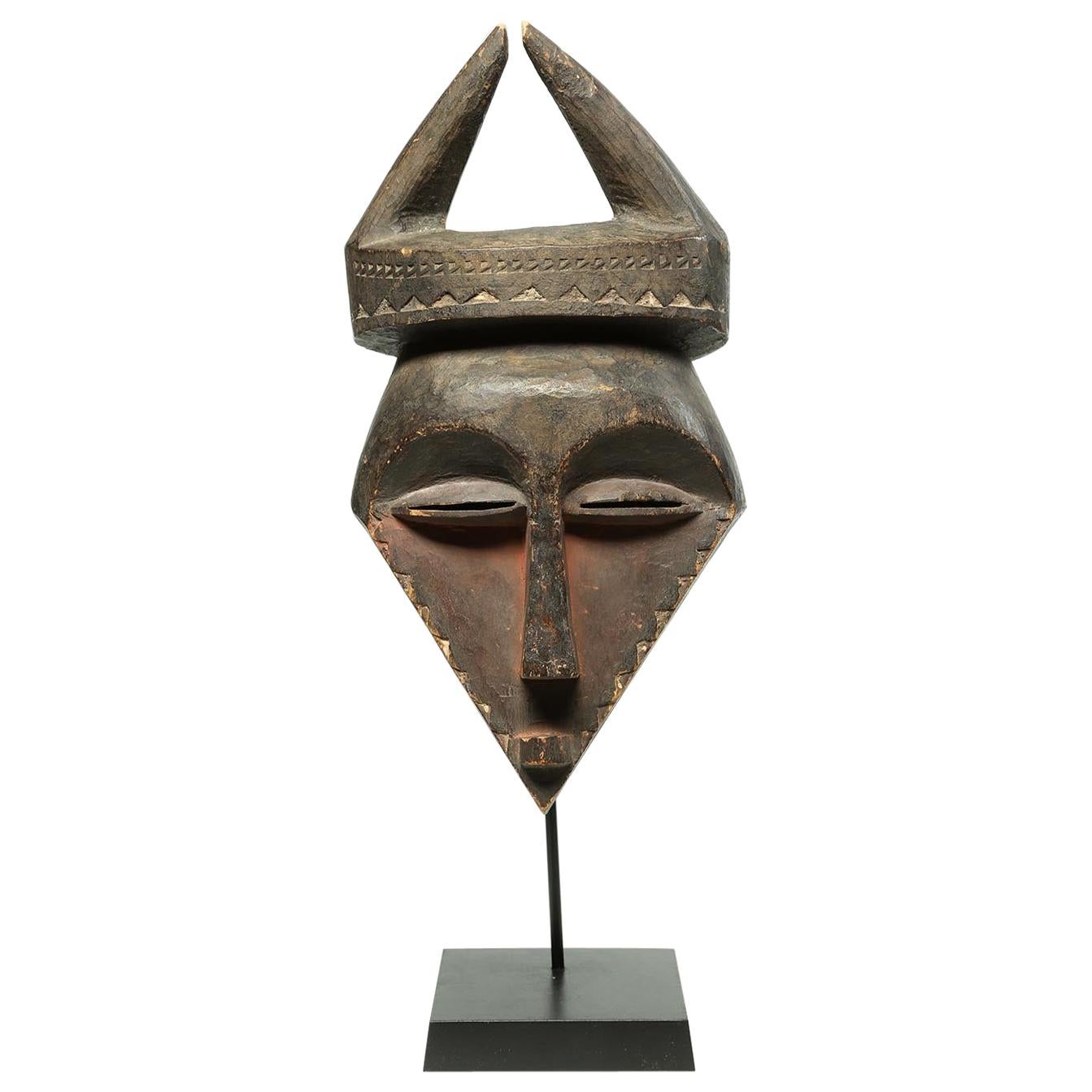 Eastern Pende Geometric Tribal Mask with Horns Ex Museum Congo, Africa