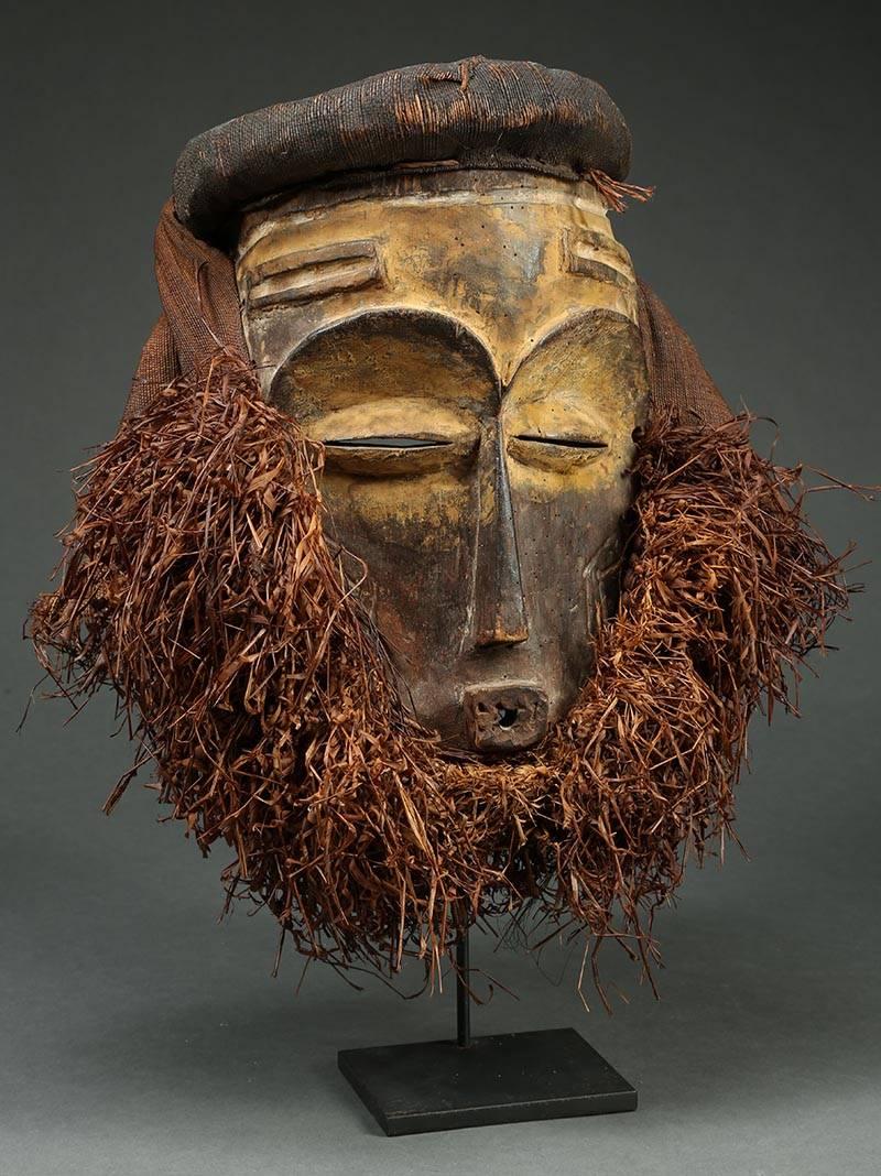 Congolese Eastern Pende Tribal Mask with Raffia, Democratic Republic of Congo