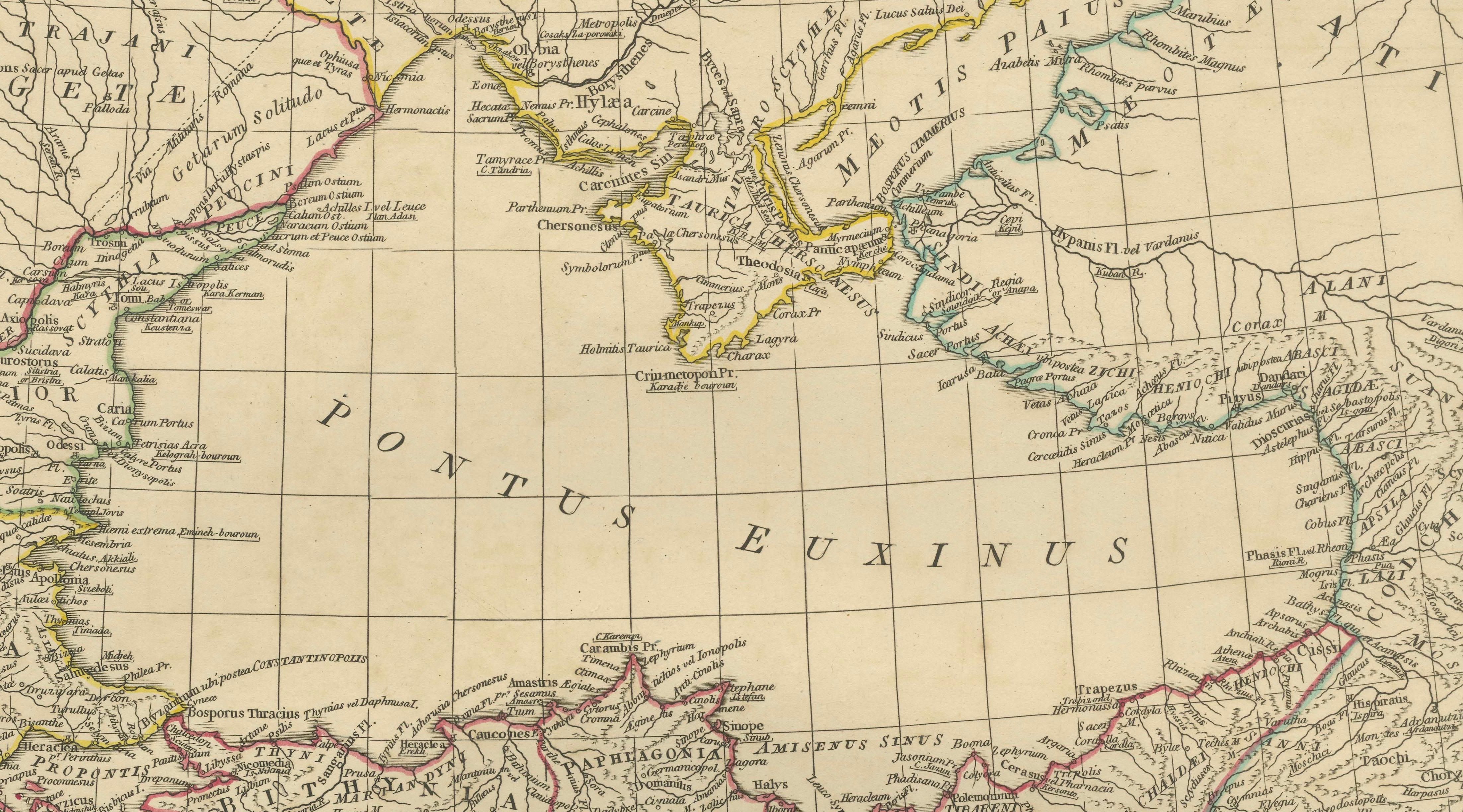 Eastern Roman World Map, Black Sea & Levant, Antique Engraving c.1818