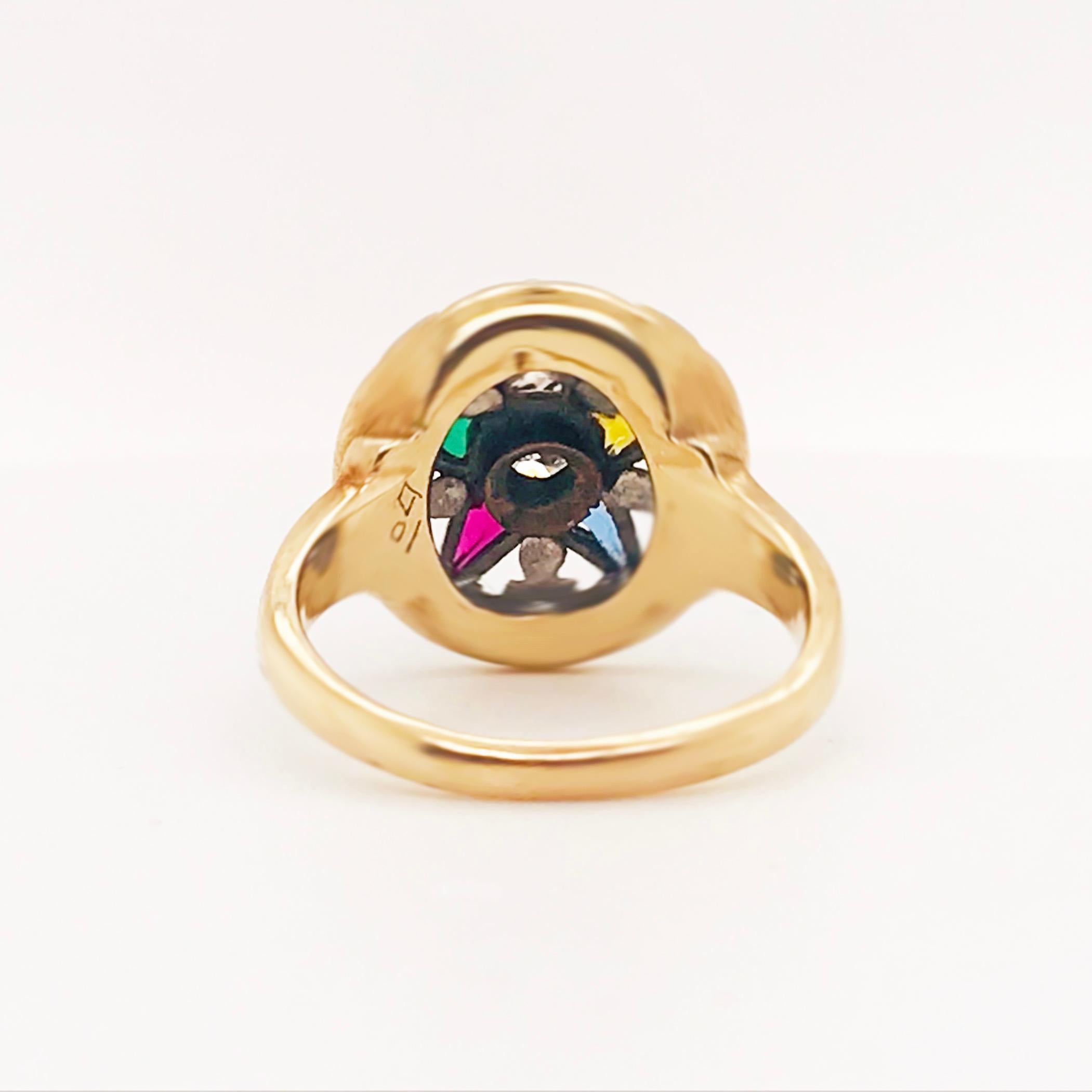Artisan Eastern Star Diamond and Gemstone Estate Ring 14 Karat Gold Spiritual Star Ring