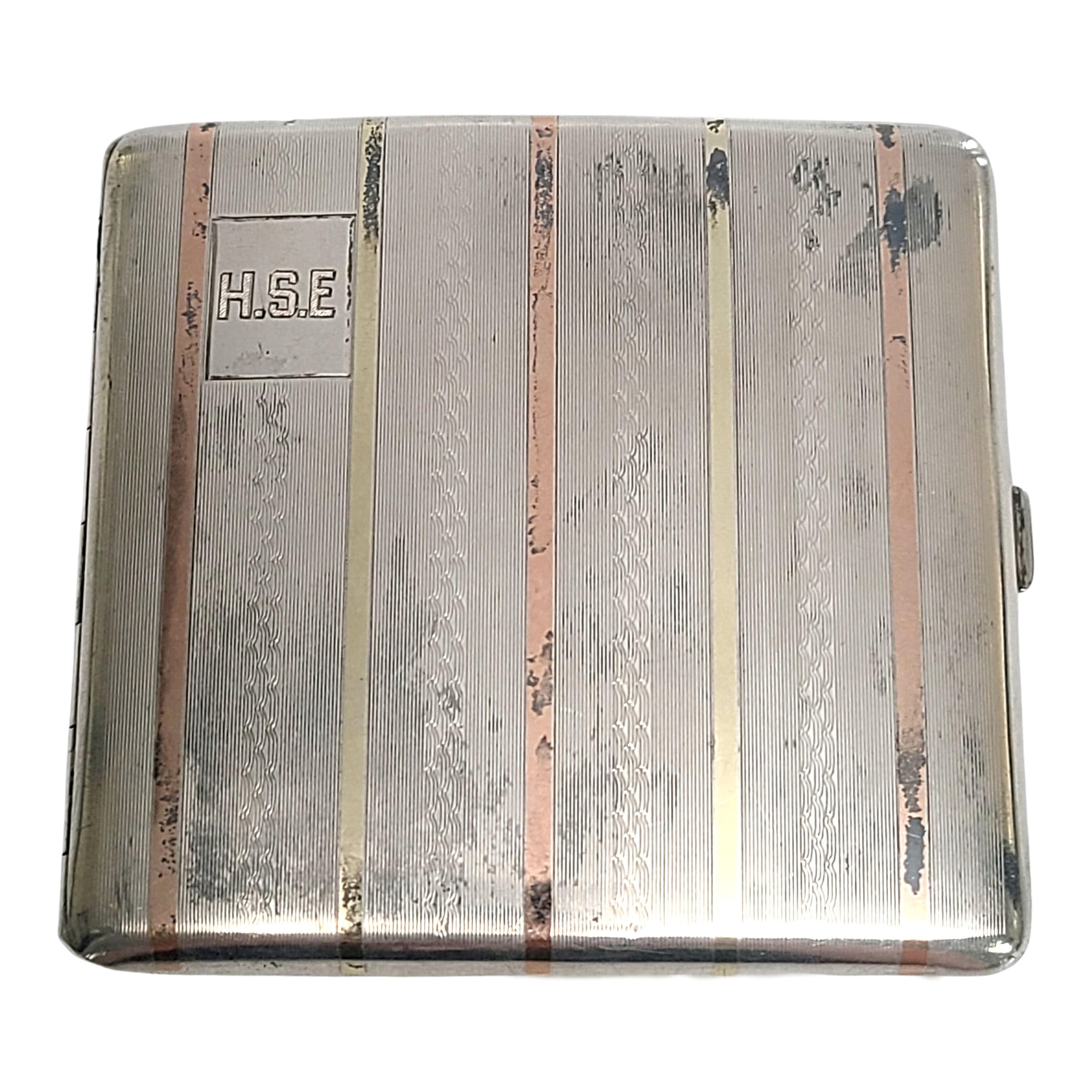 Women's or Men's Eastern Sterling Co ESCO Sterling 14K Yellow and Rose Gold Inlay Cigarette Case