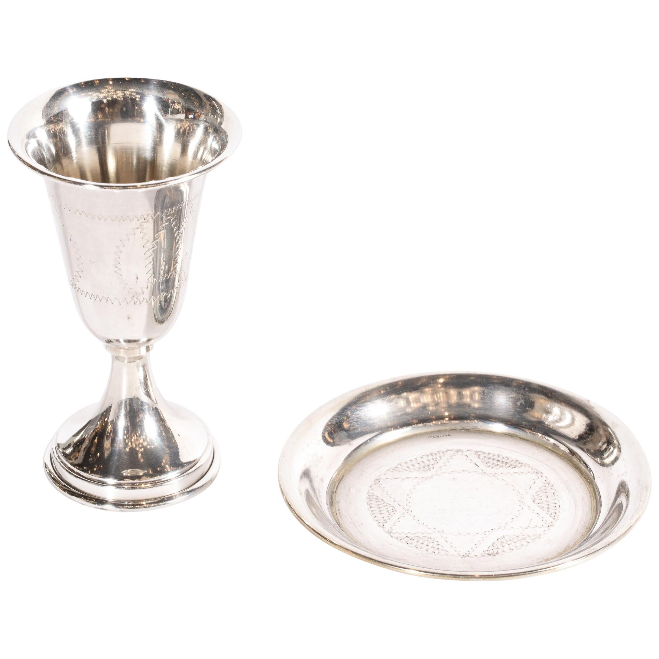 Eastern Sterling Company Sterling Silver Kiddush Goblet Cup & Charger