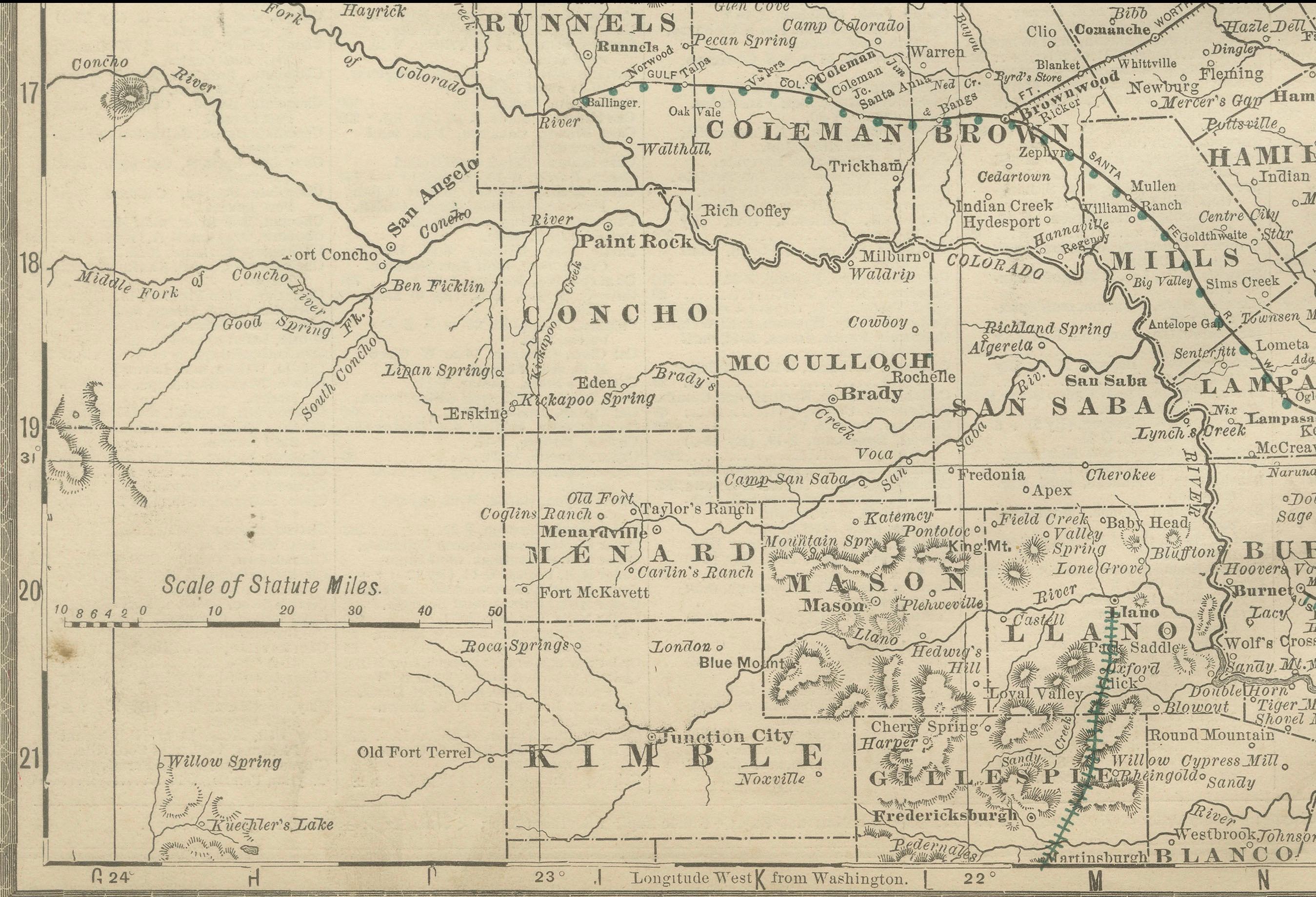 Américain Carte ancienne de l'Est du Texas 1888 - Chemins de fer, comtés et agglomérations en vente