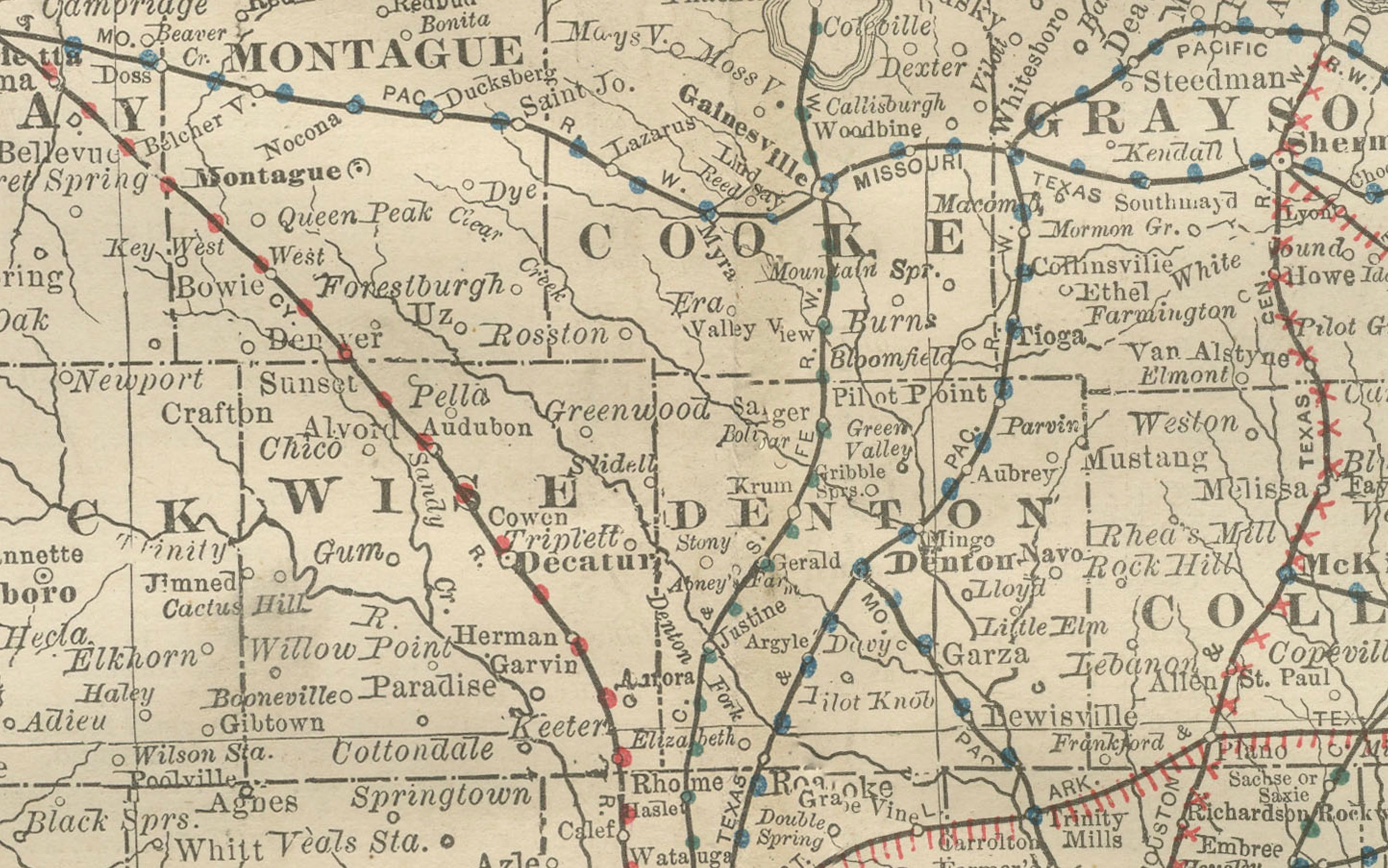 Carte ancienne de l'Est du Texas 1888 - Chemins de fer, comtés et agglomérations en vente 1