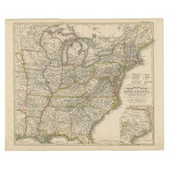 Eastern United States Map – Antique German Engraving of U.S. States, 1856