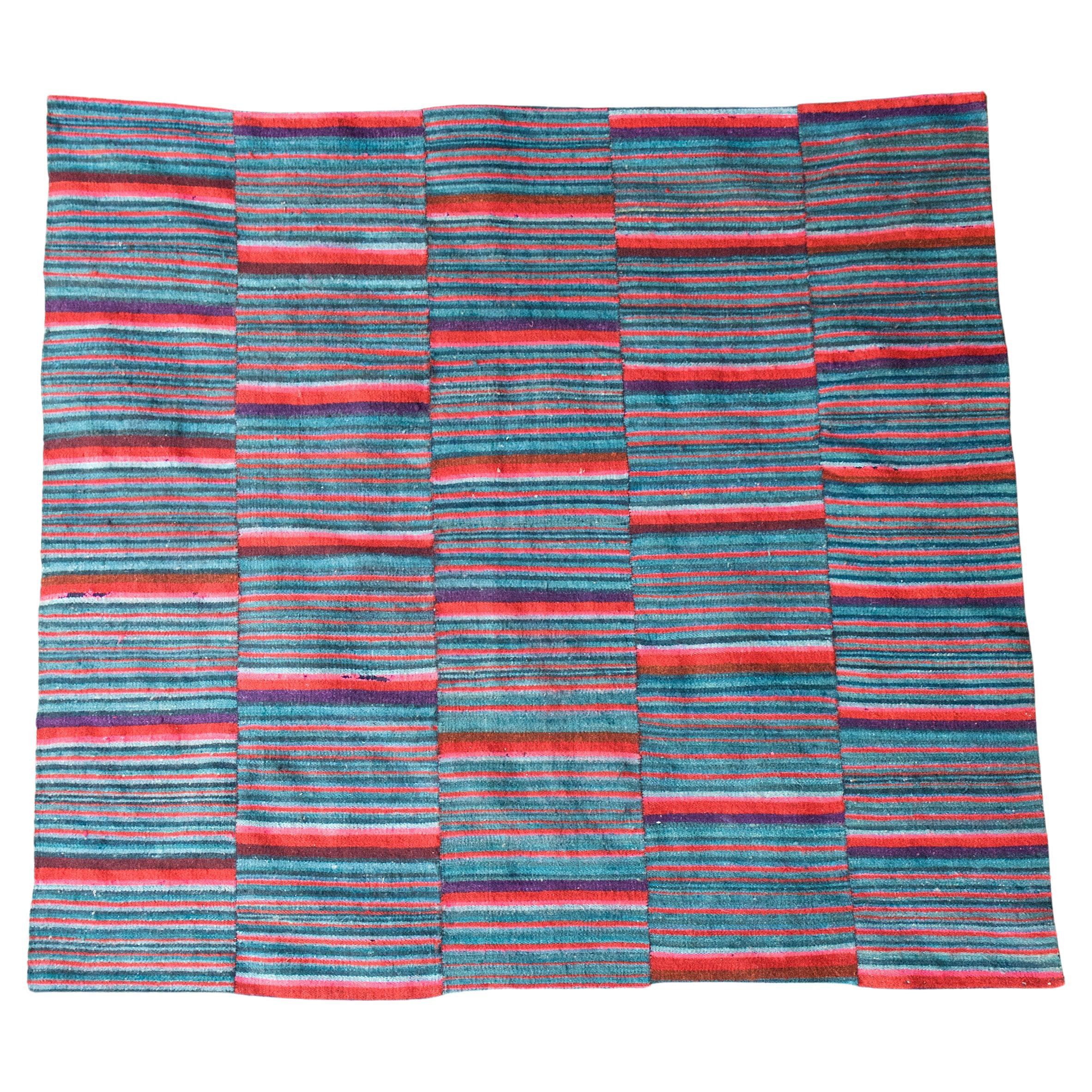 Eastern Vibrant Patchwork Kilim Wall Hanging Stripe Geometric Pattern Flat Weave For Sale