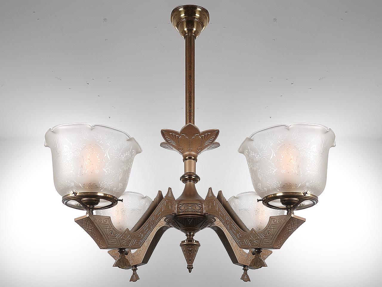 Eastlake 4 light Gas Chandelier In Good Condition In Peekskill, NY
