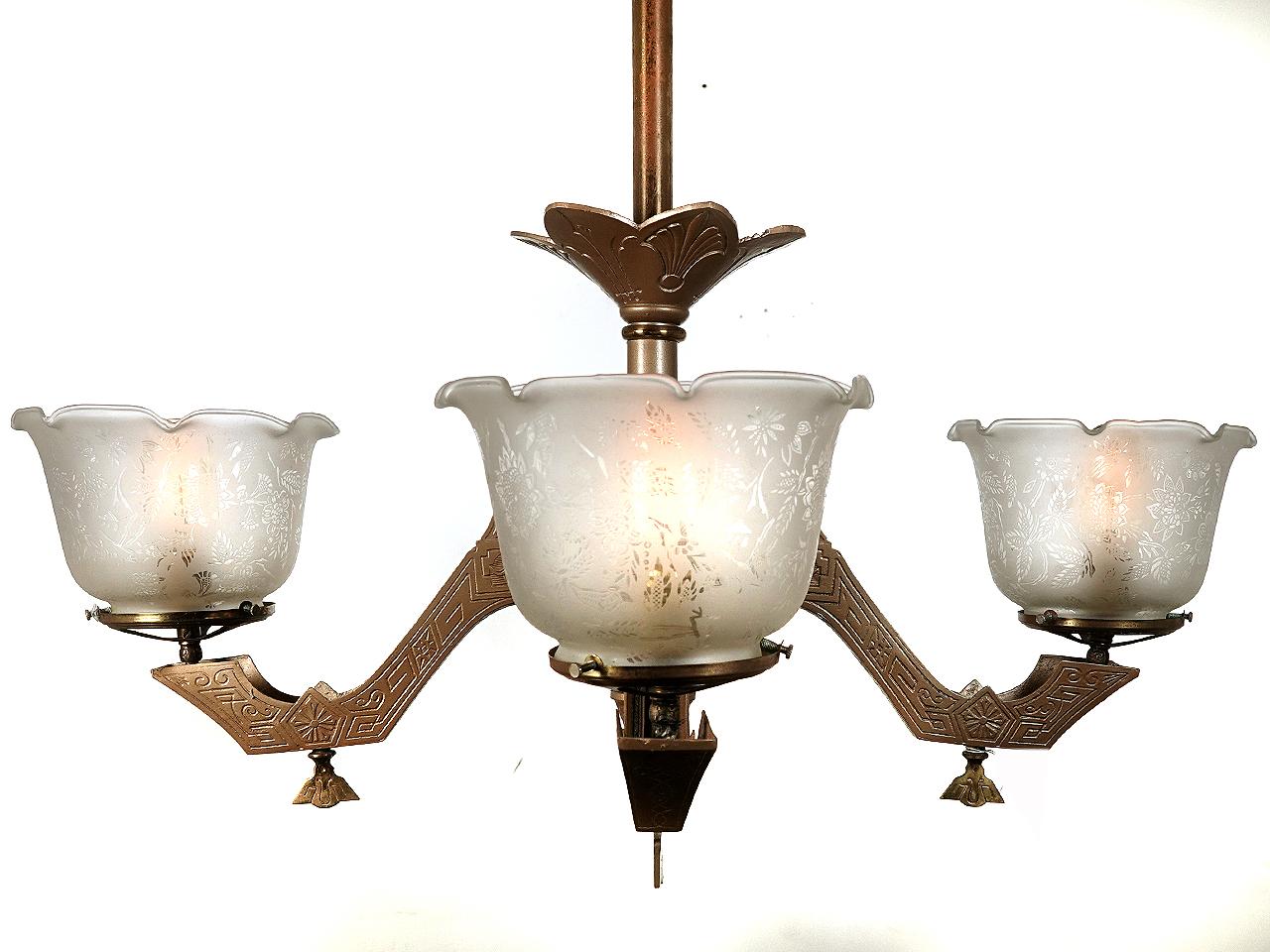 19th Century Eastlake 4 light Gas Chandelier