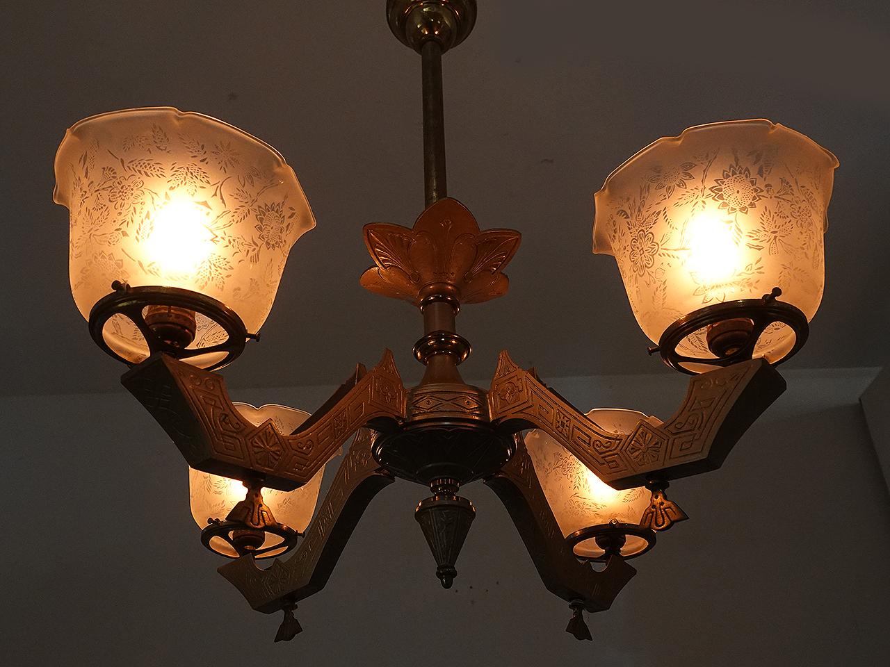Glass Eastlake 4 light Gas Chandelier