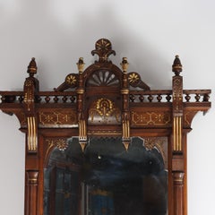 Eastlake Aesthetic Walnut Burl Hall Mirror Gilt Highlights c1870