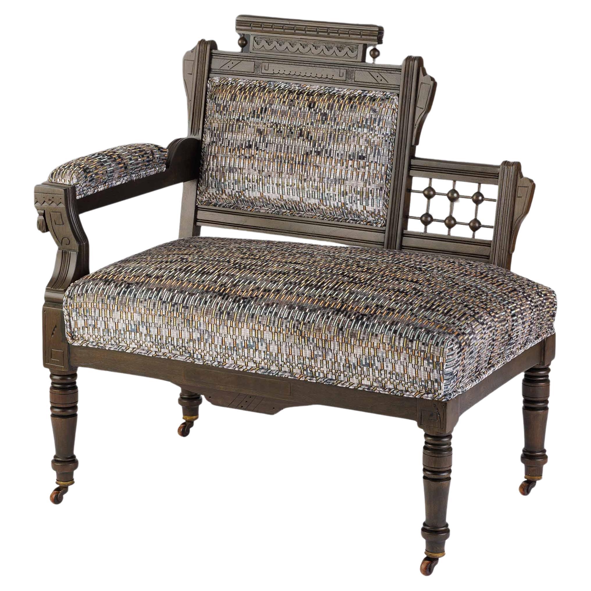 Eastlake Antique Settee in Tiano Gunmetal Velvet: Vantelle For