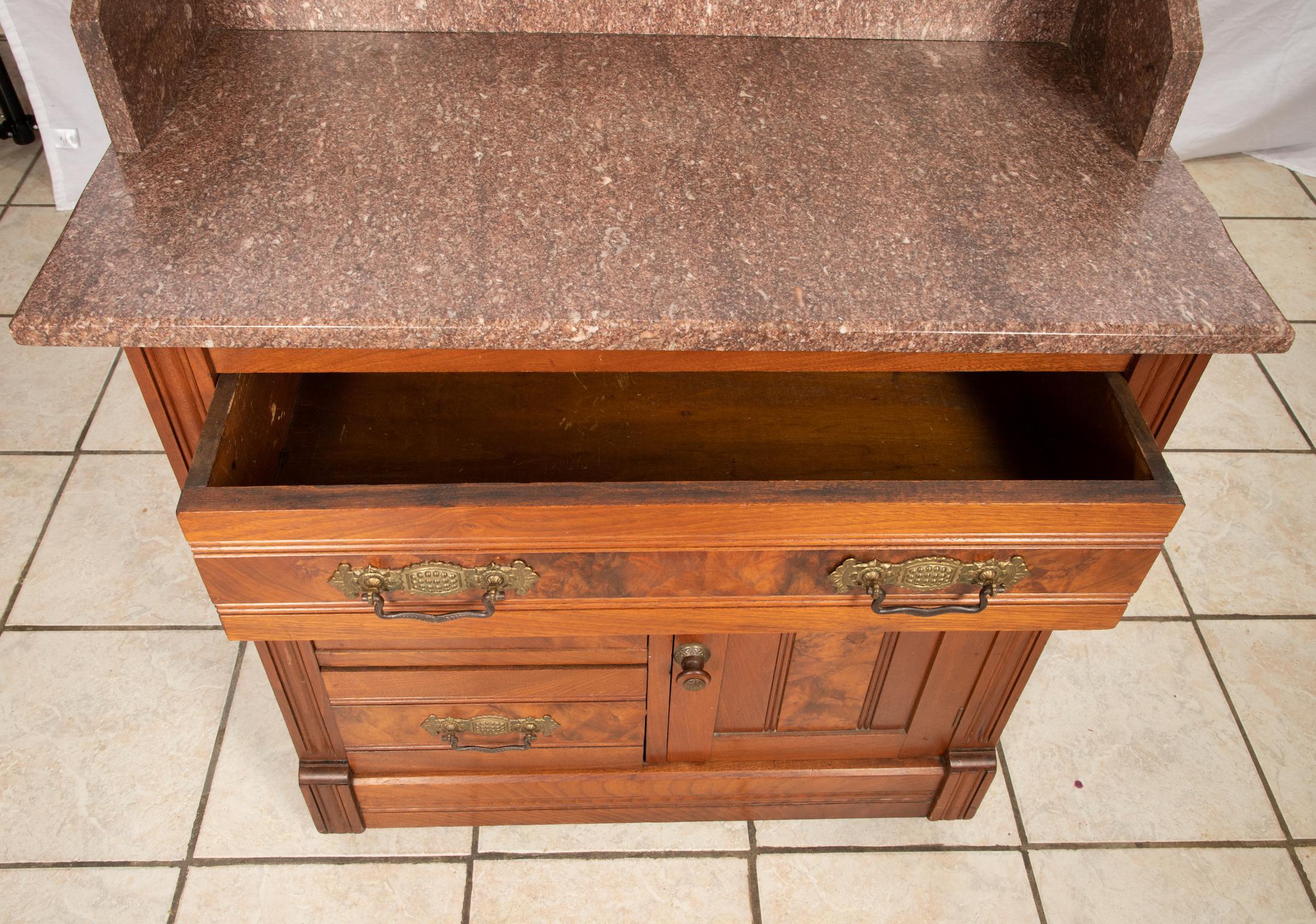Eastlake Blush Marble-Top Wash Stand In Good Condition In Cookeville, TN