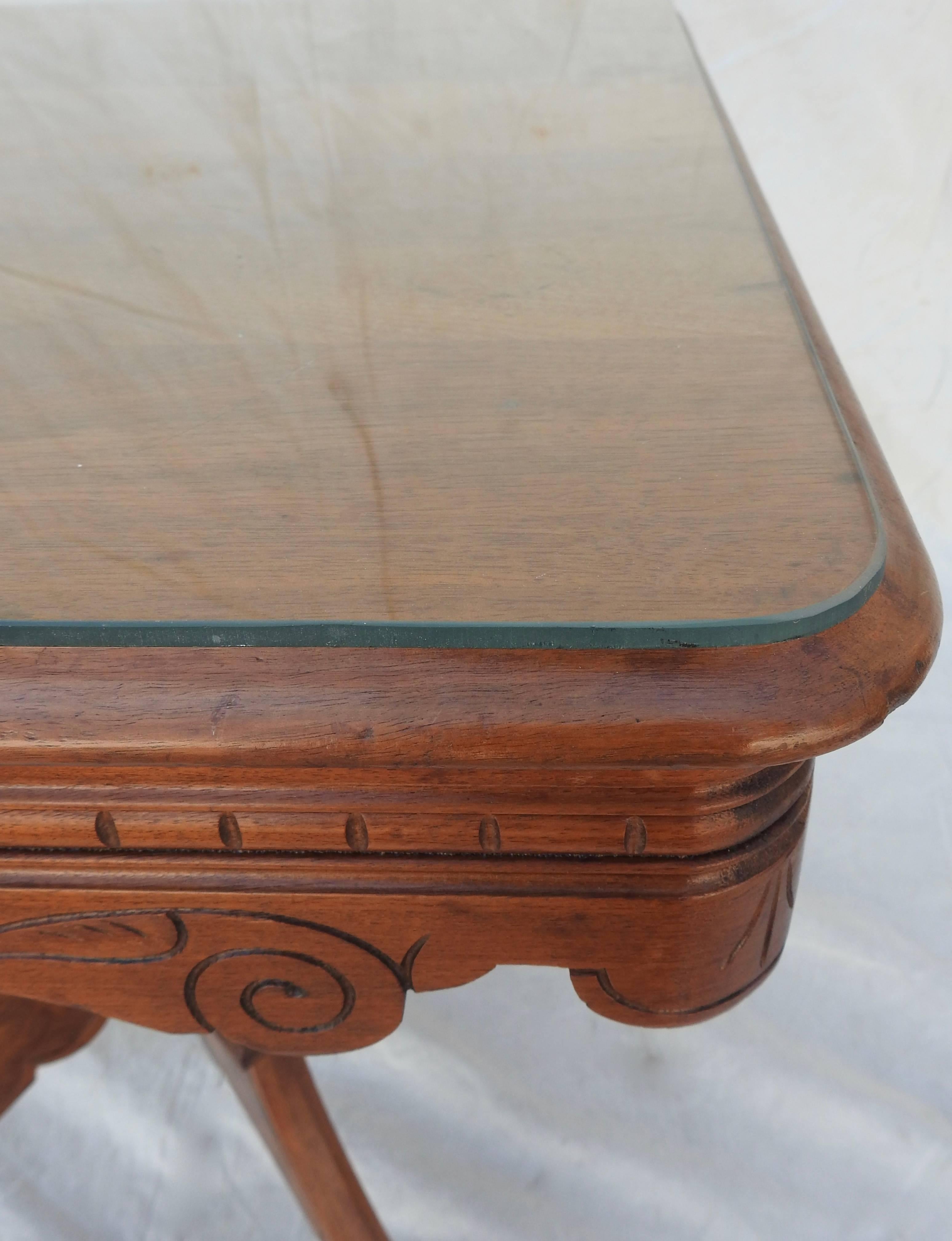 Eastlake Burled Walnut Table with Glass Top For Sale 8