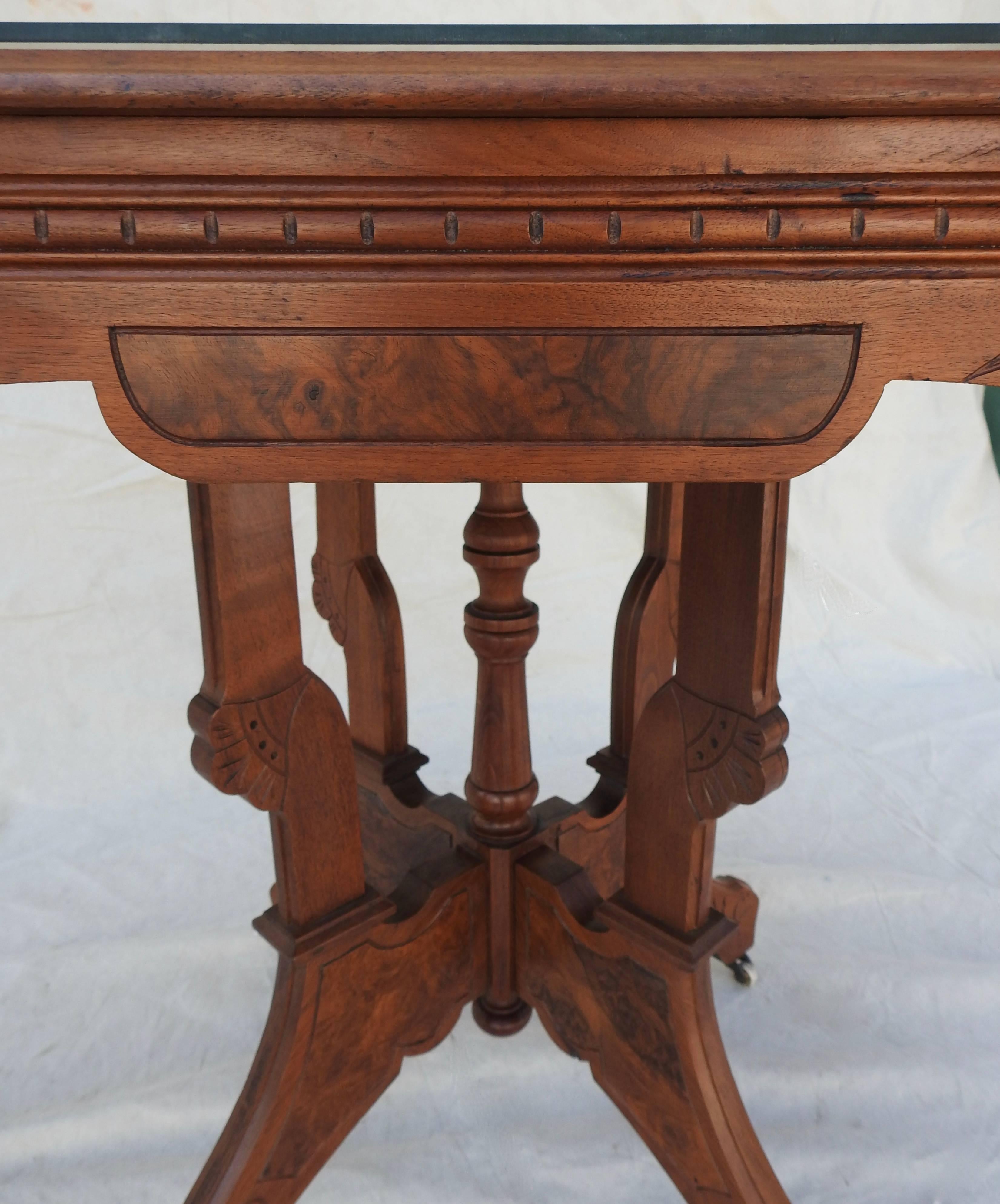 Eastlake Burled Walnut Table with Glass Top For Sale 2