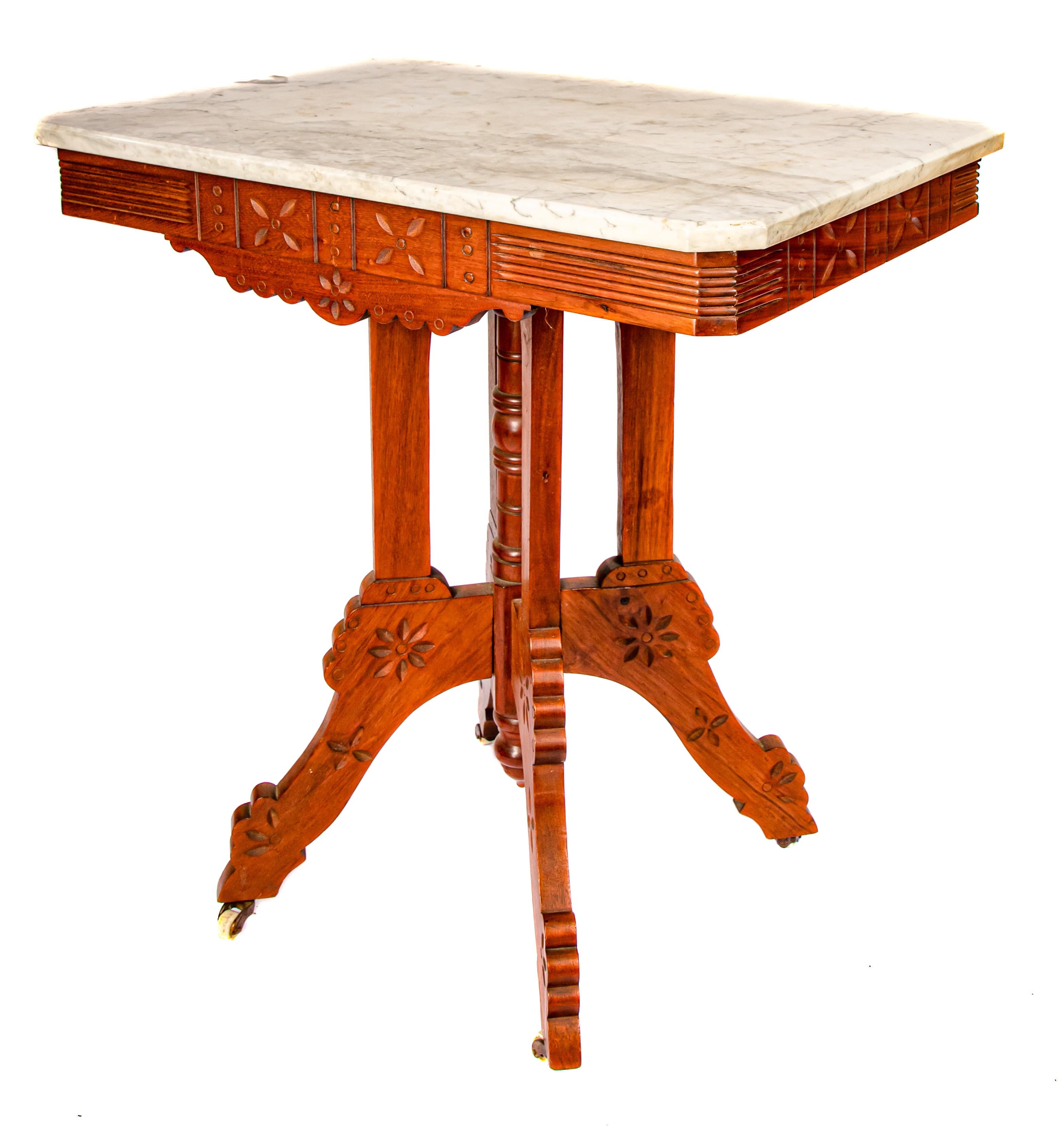 American Eastlake Carrera Marble-Top Parlor Table For Sale