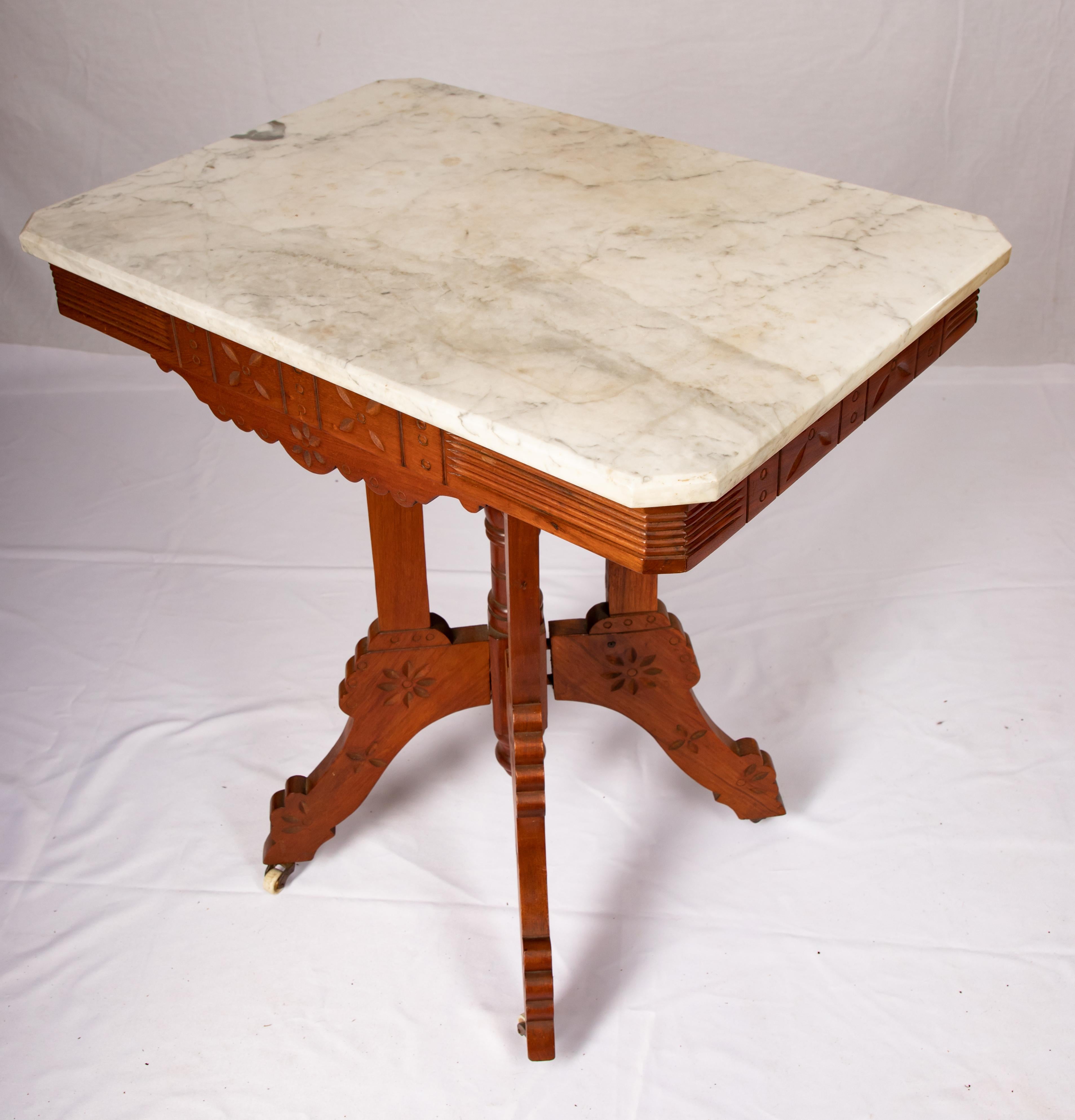 Hand-Crafted Eastlake Carrera Marble-Top Parlor Table For Sale