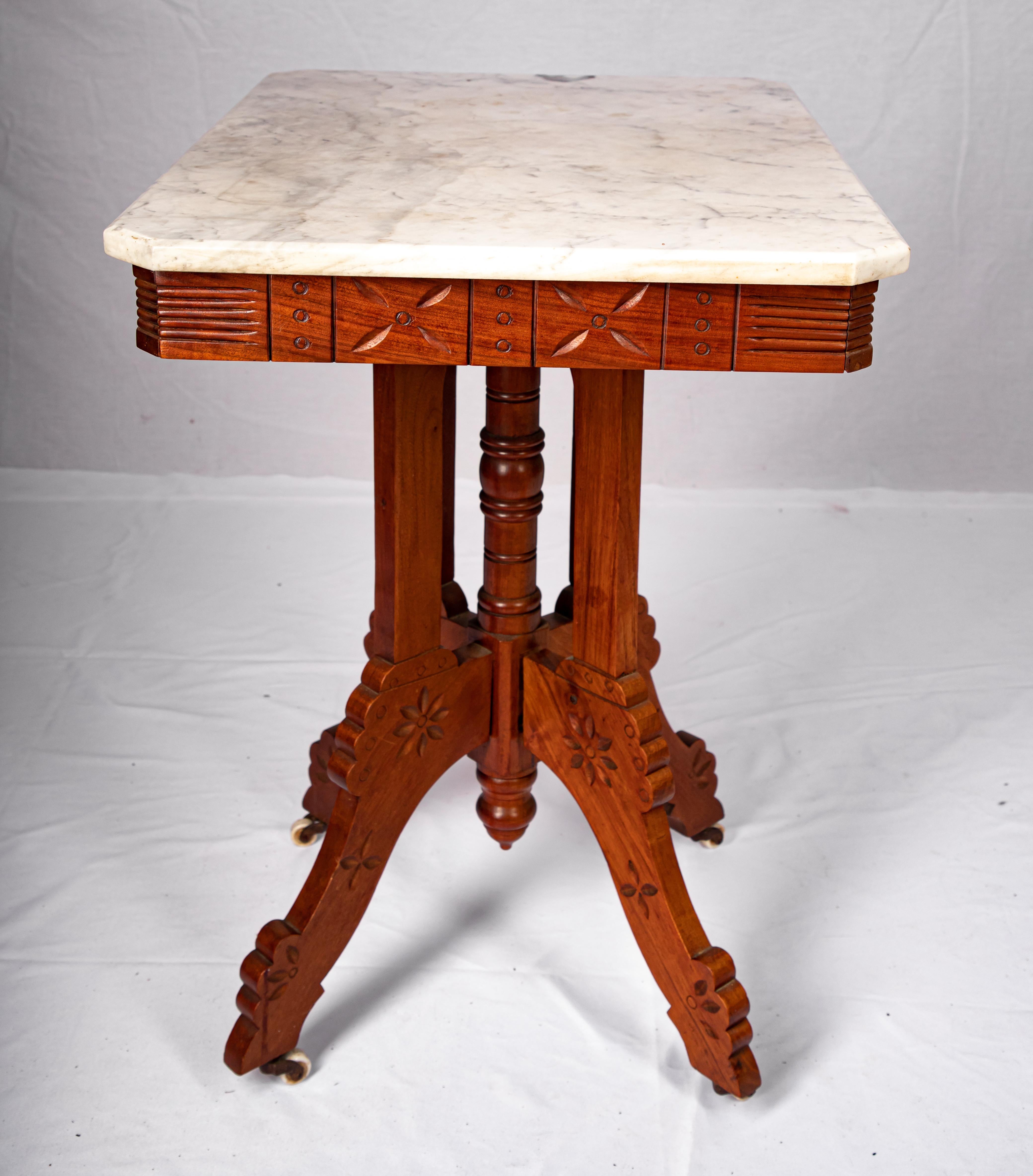 Eastlake Carrera Marble-Top Parlor Table In Good Condition For Sale In Cookeville, TN