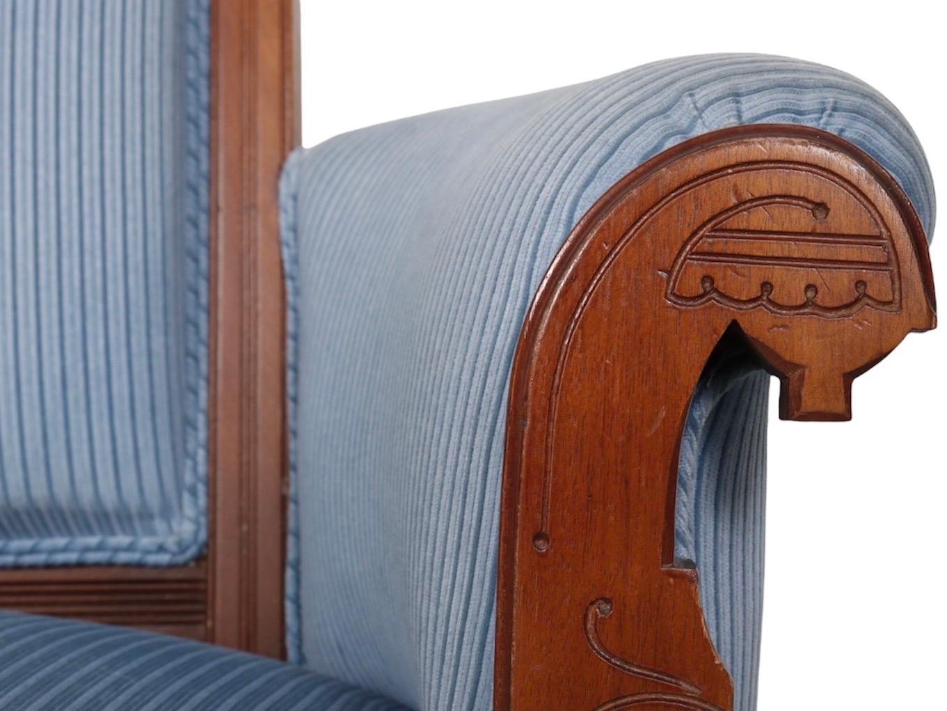 20th Century Eastlake Carved Blue Settee For Sale
