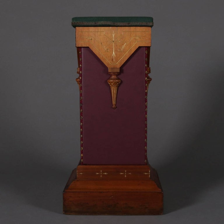 Eastlake Carved Walnut and Leather Incised Gilt Sculpture Display