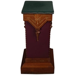 Eastlake Carved Walnut and Leather Incised Gilt Sculpture Display Pedestal