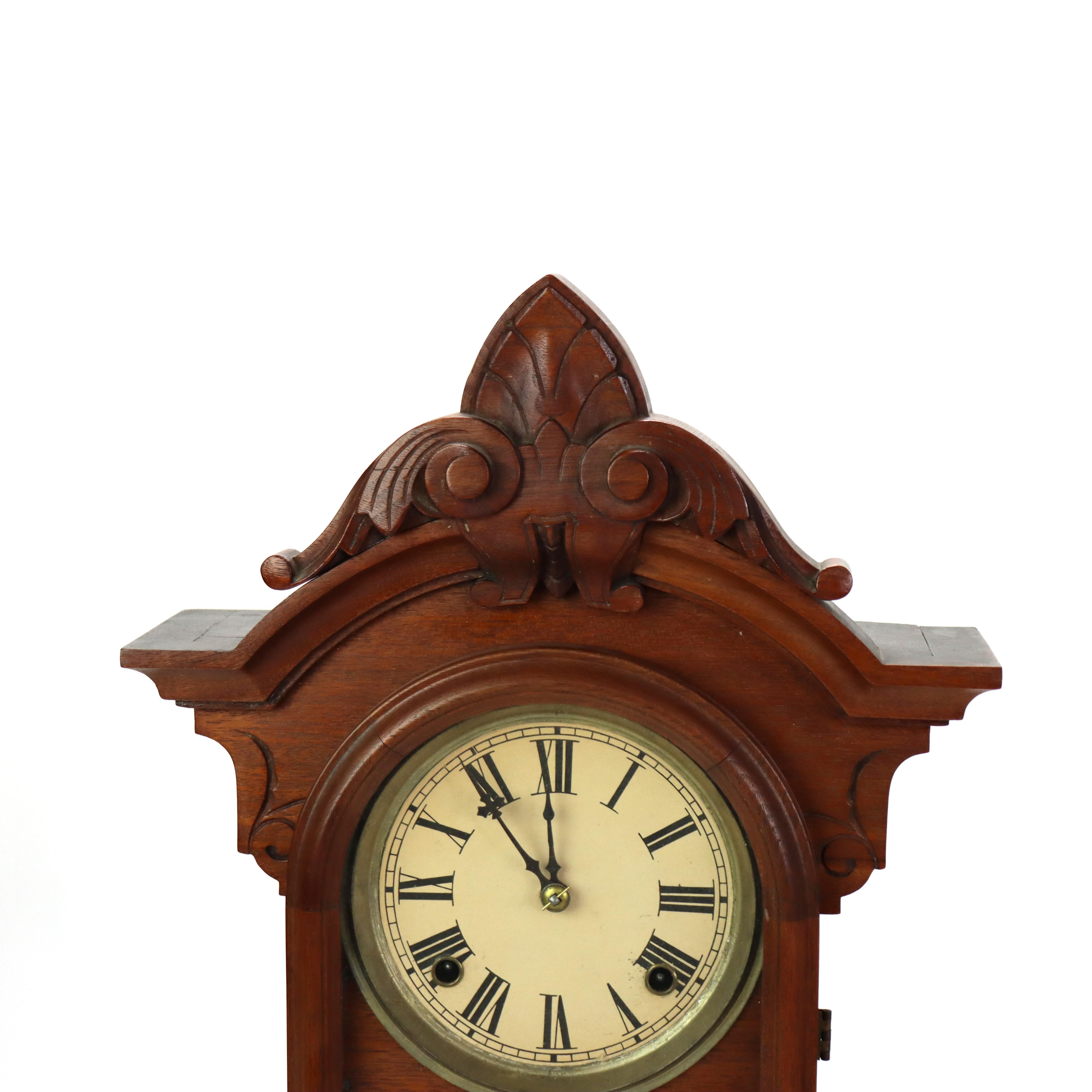 Eastlake Carved Walnut Mantle Clock C1890 For Sale 1