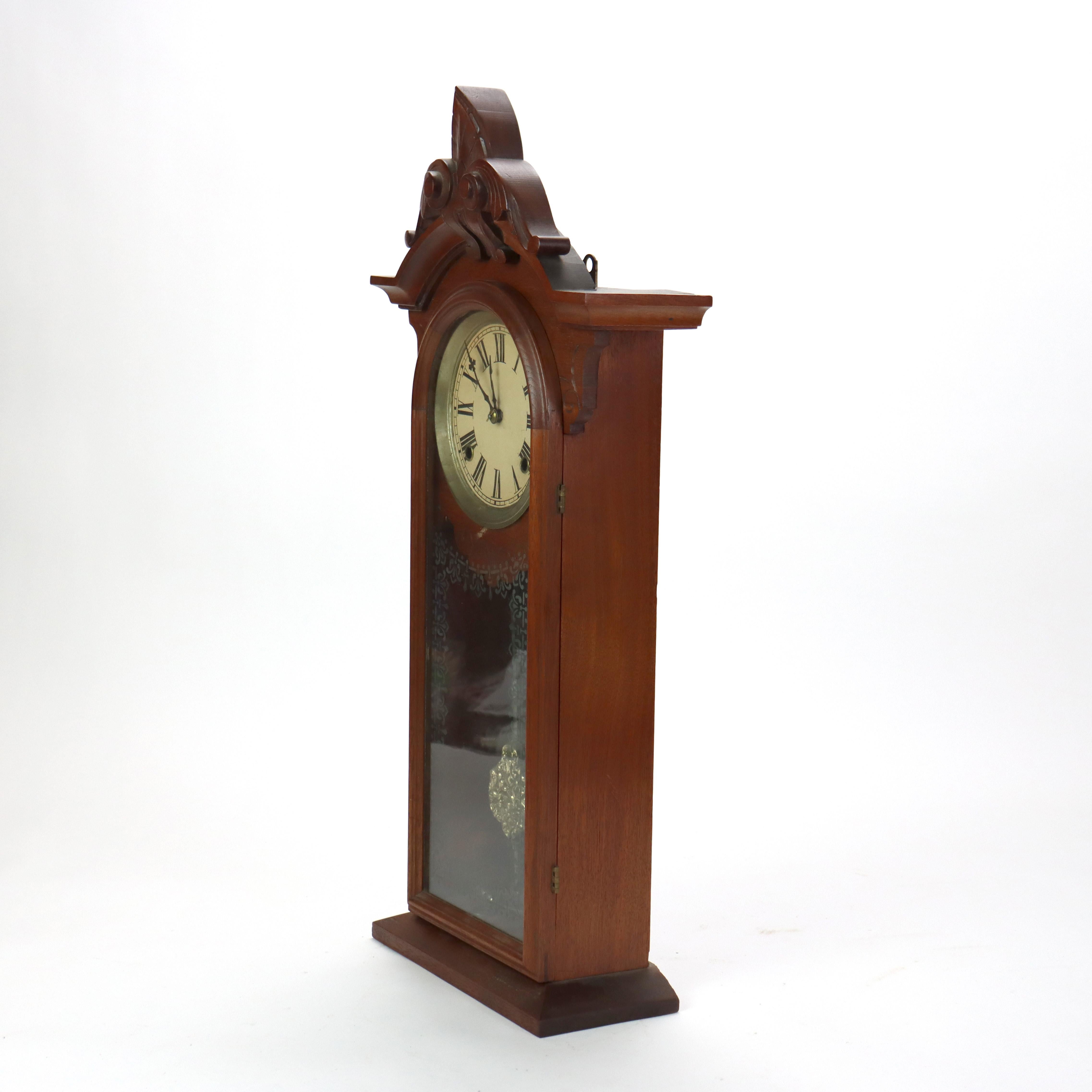 Eastlake Carved Walnut Mantle Clock C1890 For Sale 2