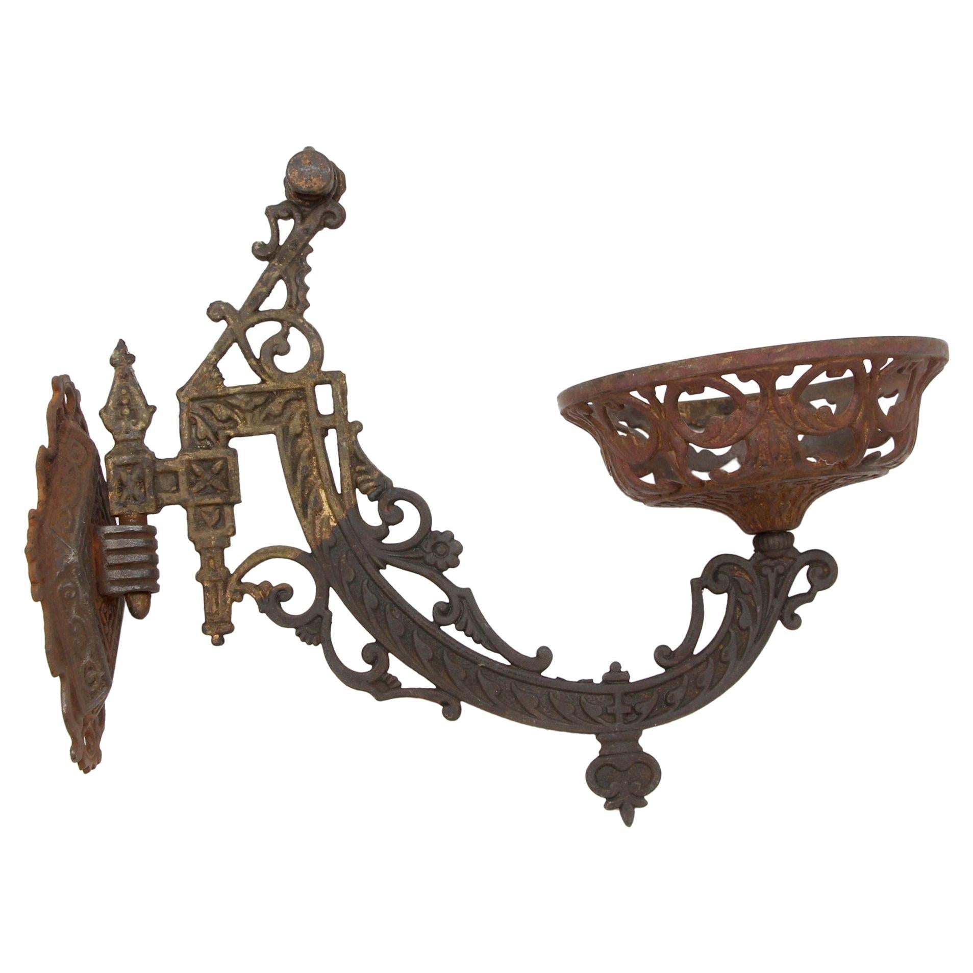 Eastlake Cast Iron Oil Lamp Holder with Mounting Bracket For Sale