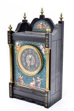 Eastlake Mantel Clock in Black Marble and Enamel