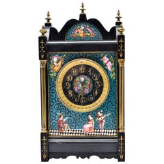 Antique Eastlake Mantel Clock in Black Marble and Enamel