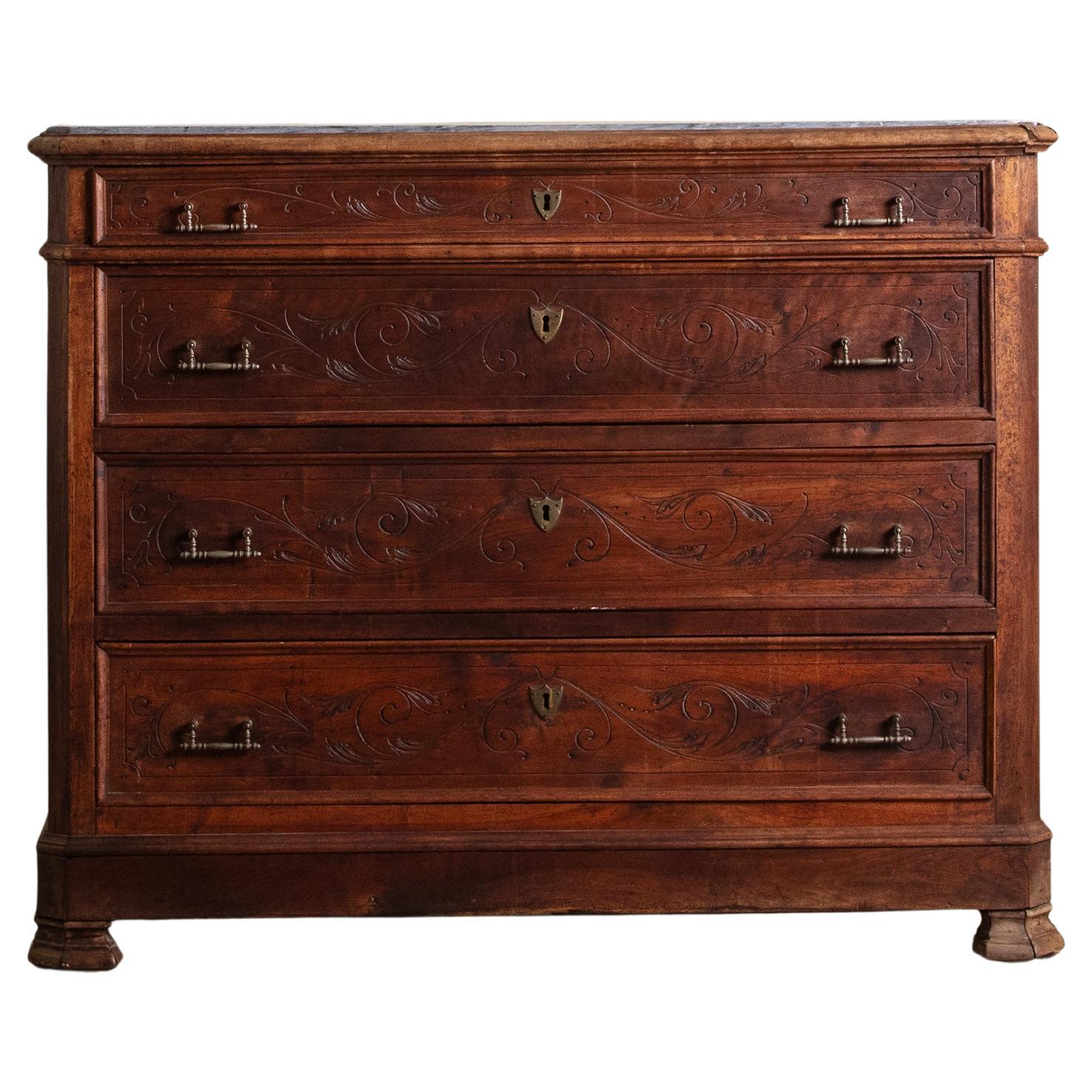 Commode à 4 tiroirs à dessus en marbre Eastlake, 19e siècle en vente