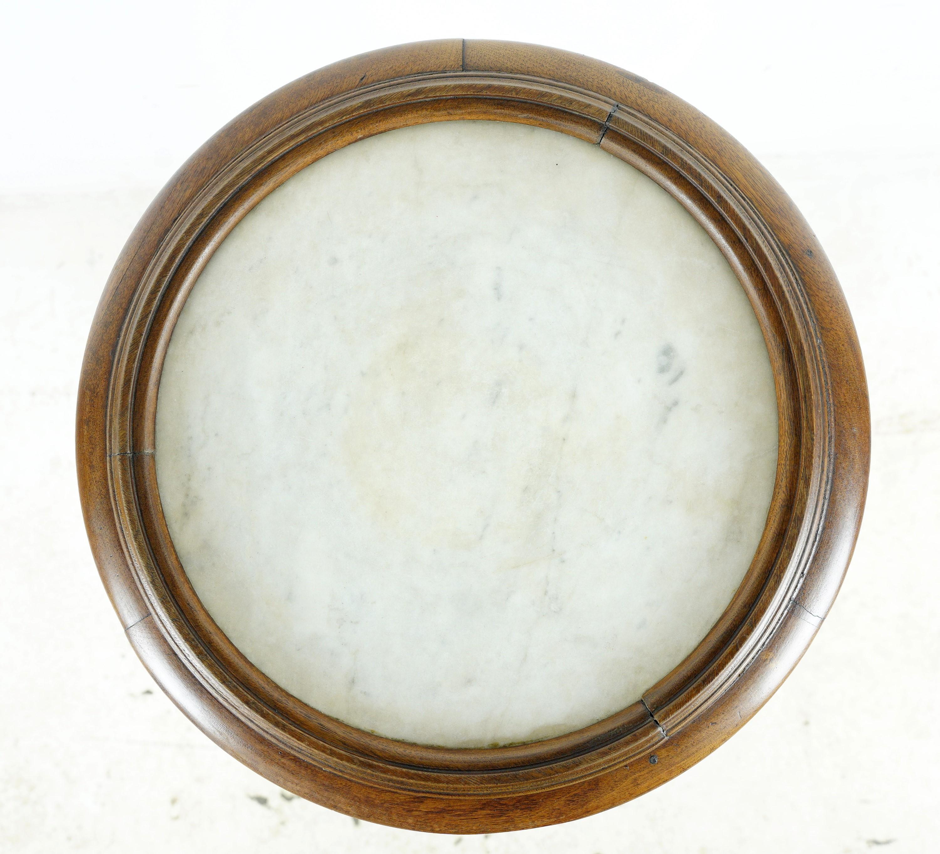 Eastlake Pedestal Solid Oak Round Table W Marble Top 3