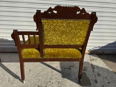 Eastlake Period Walnut Olive Green Velvet Gossip Chair